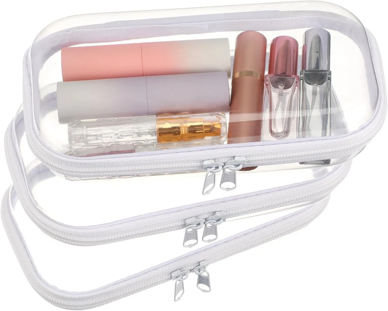 3 Pcs Clear Hard Shell Zipper Case, Portable Cosmetic Bag with Zipper, Diaper Bag Organizing Pouches, Kid's Toy Storage Organizer Bins, Hard Plastic Case, Clear Bags for Organizing