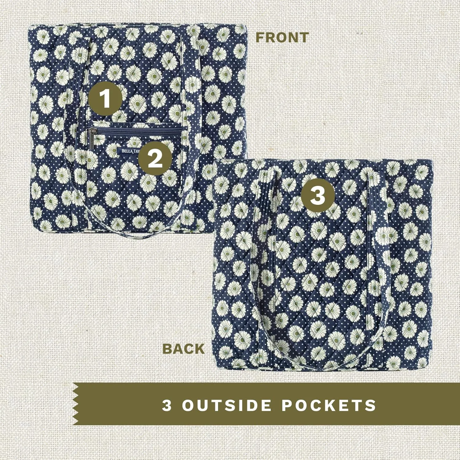 Bella Taylor Large Tote | Lightweight Quilted Fabric Tote Bags for Women