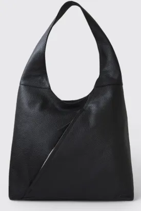 Black Leather Zip Shoulder Hobo Bag