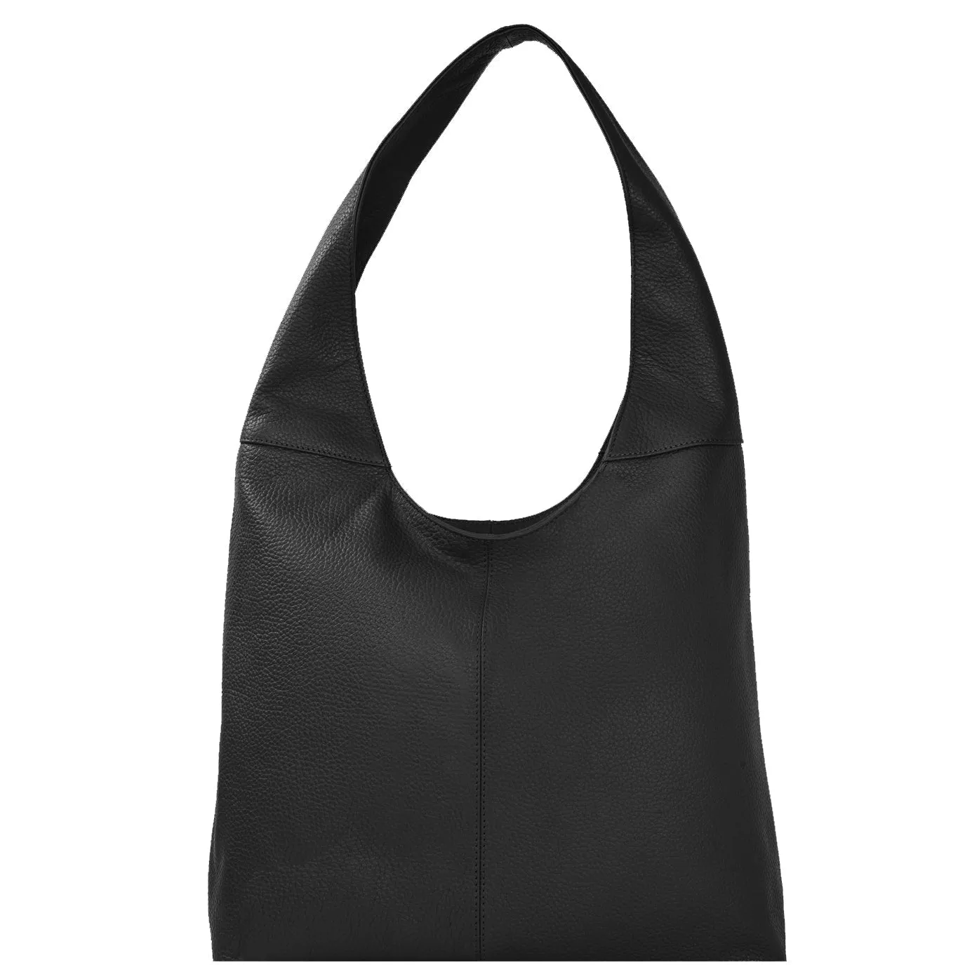 Black Leather Zip Shoulder Hobo Bag