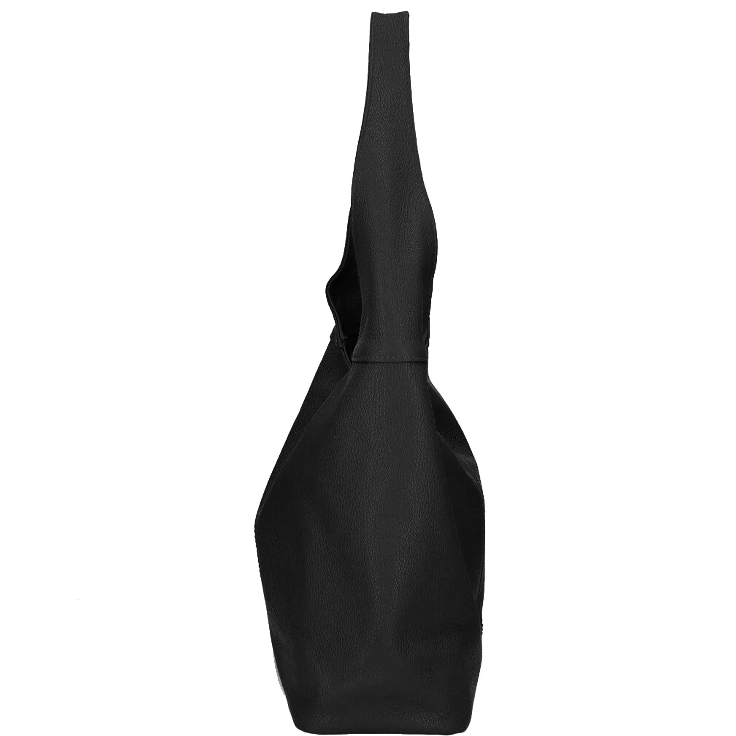 Black Leather Zip Shoulder Hobo Bag