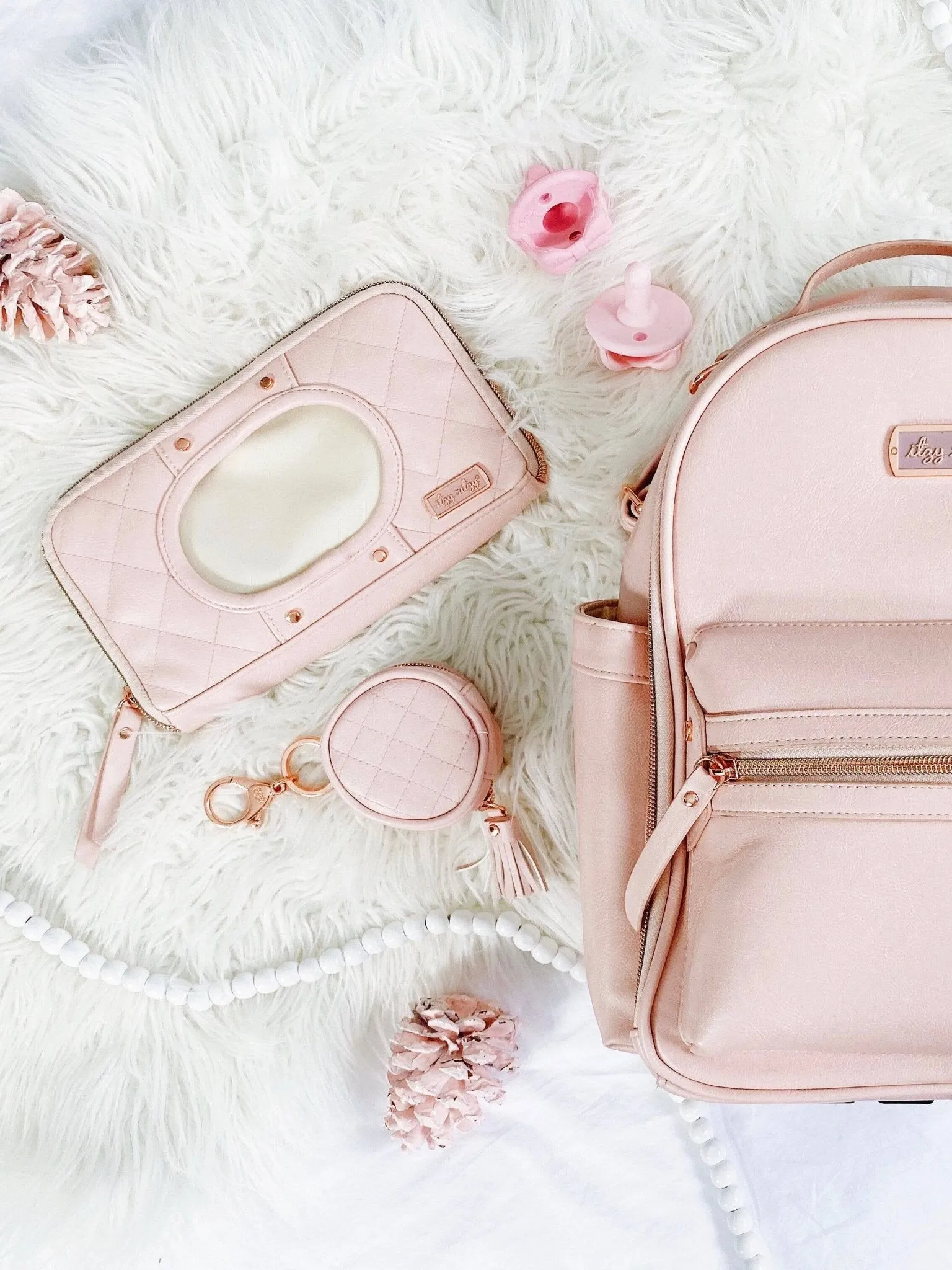 Blush Diaper Bag Keychain Charm Pod - Holds 2 Pacifiers & Clips Effortlessly to Bags