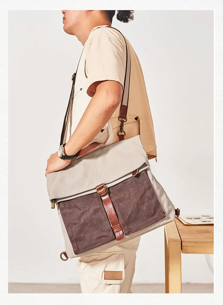 Canvas Leather Convertible Backpack Messenger Bag Satchel Backpack Mens Canvas Messenger Backpack for Men