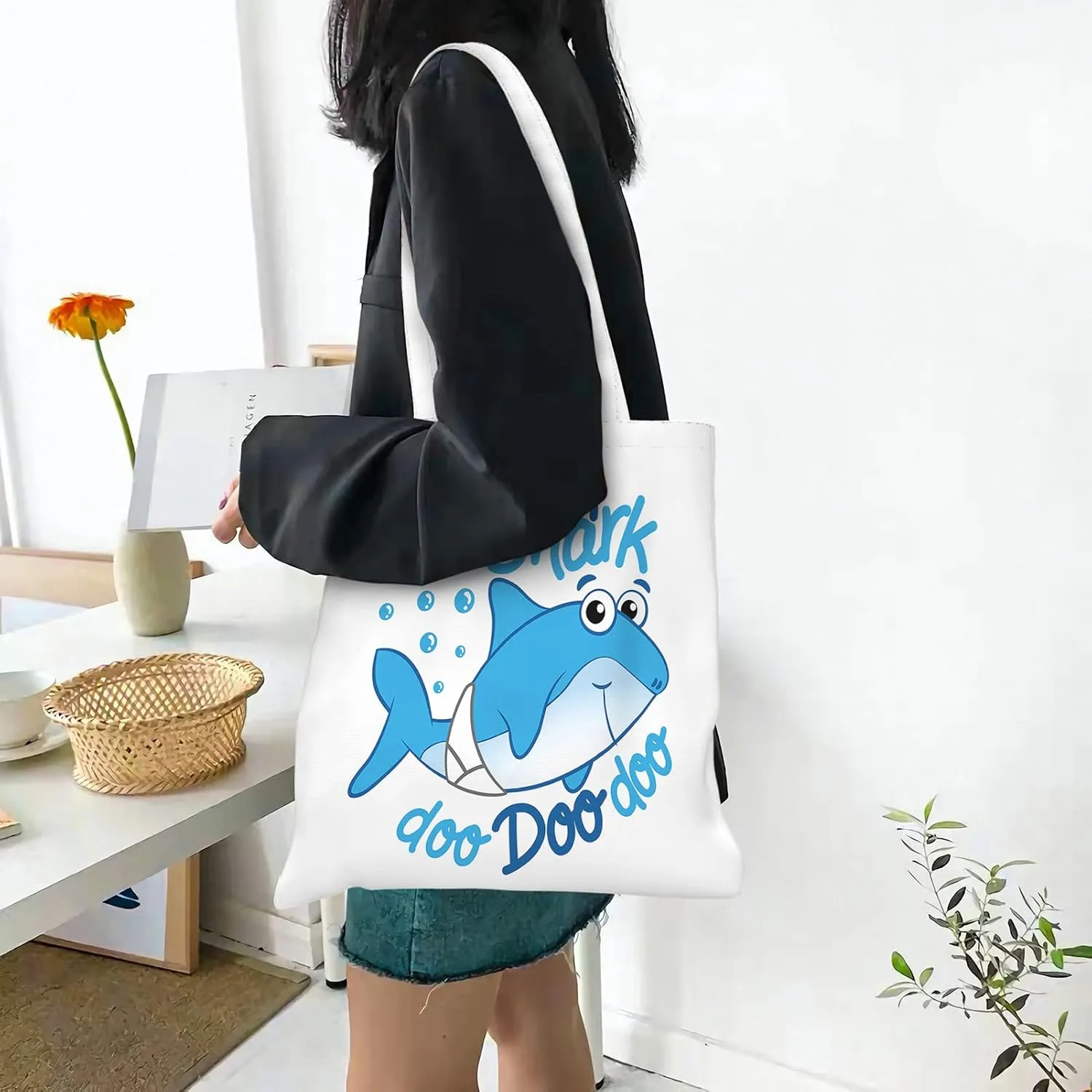 Canvas Tote BagKangaroo Art Watercolor Splash Reusable Large Shopping Shoulder Tote Bag For Women