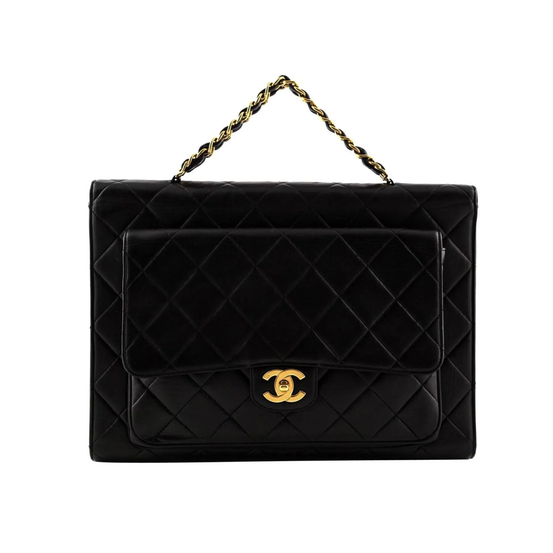 Chanel Rare Vintage Gold Top Handle Business Portfolio Briefcase