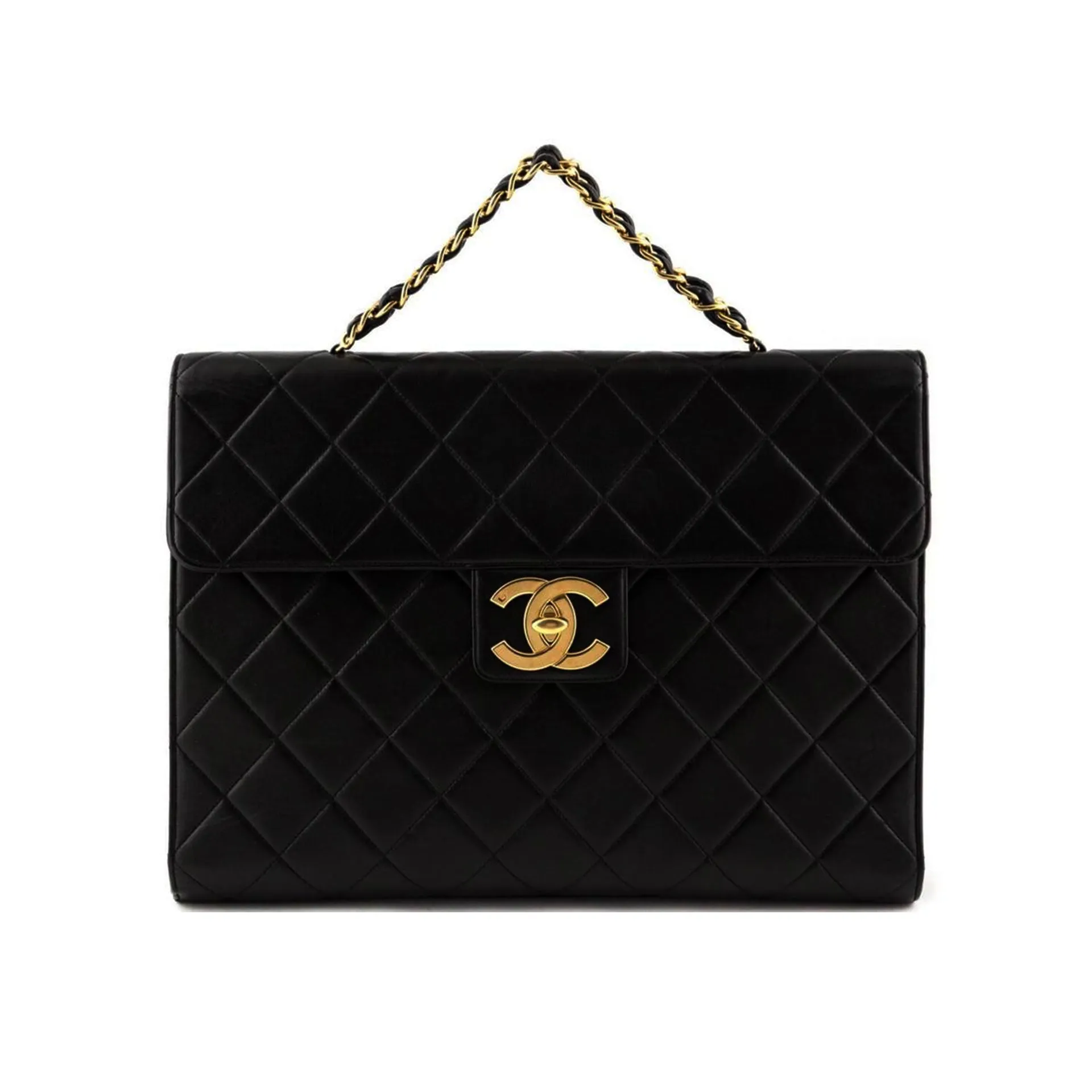 Chanel Rare Vintage Gold Top Handle Business Portfolio Briefcase
