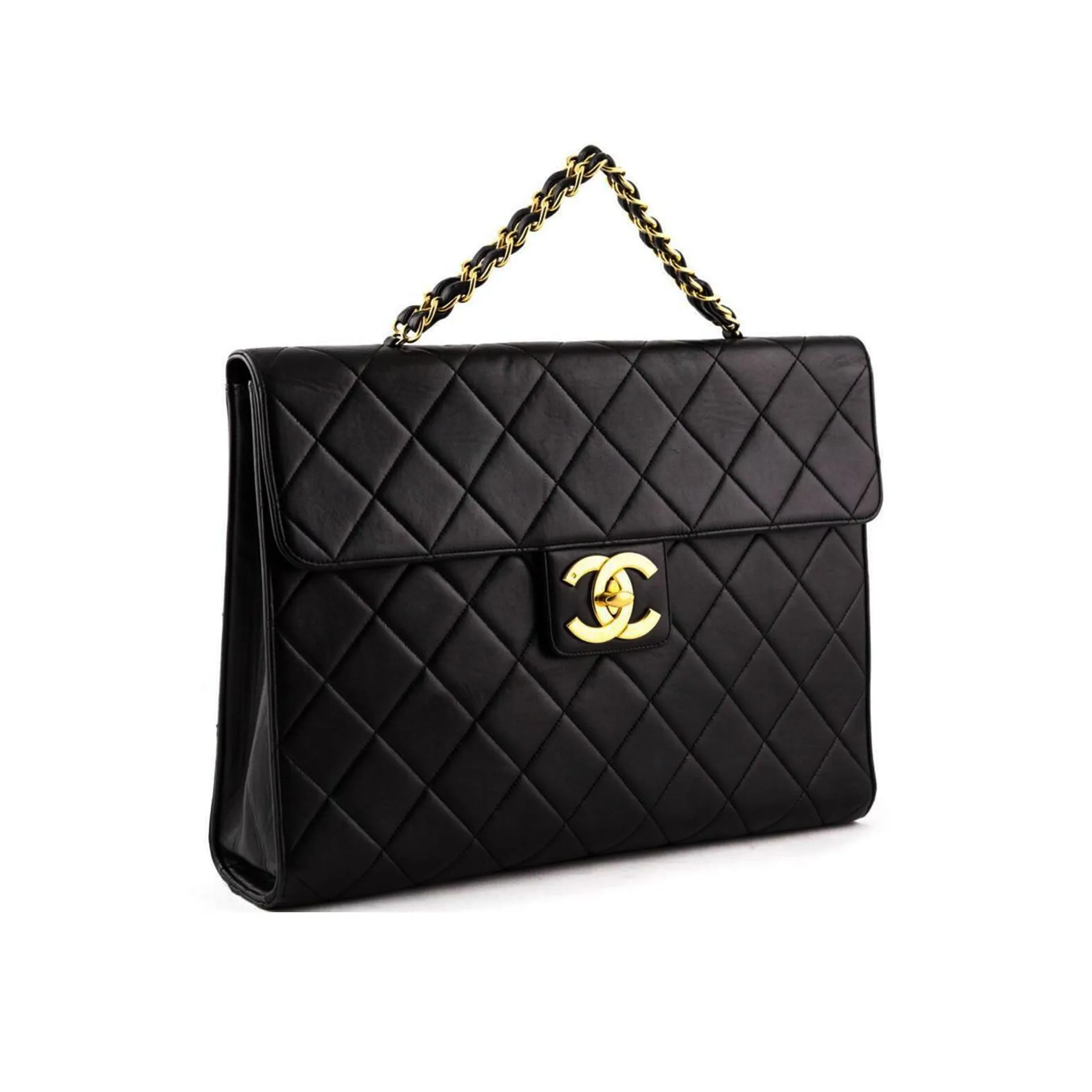 Chanel Rare Vintage Gold Top Handle Business Portfolio Briefcase
