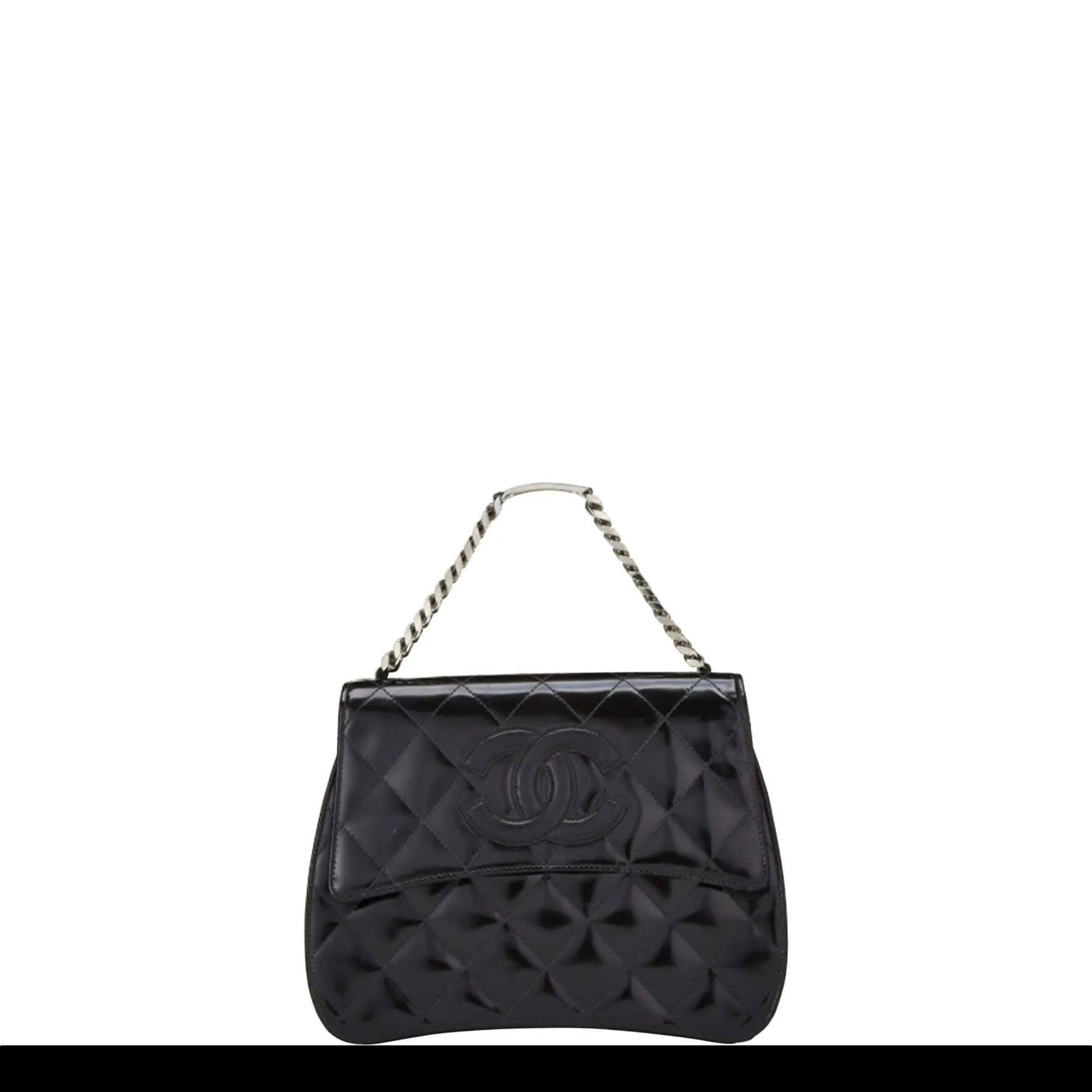 Chanel Vintage 1997 Name Plate Black Patent Leather Top Handle Bag