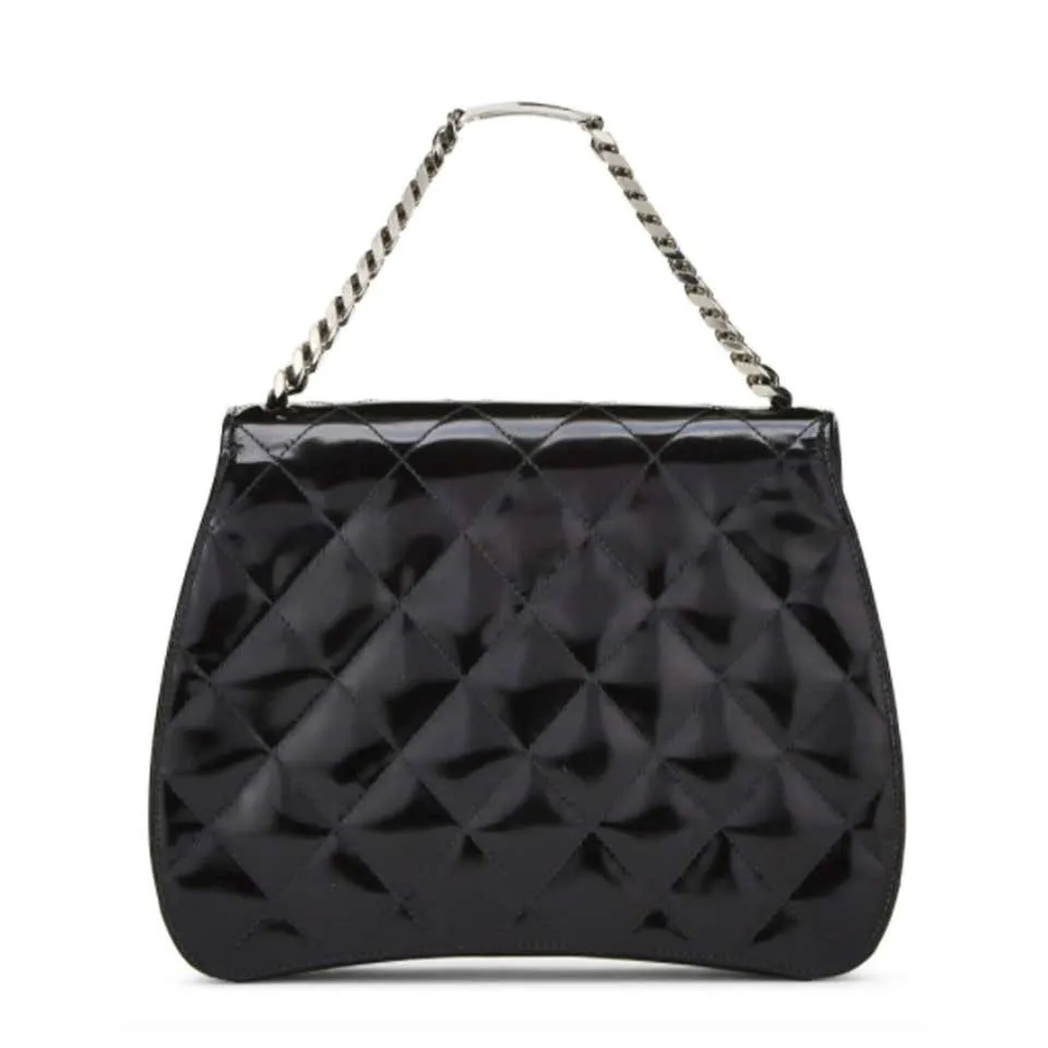 Chanel Vintage 1997 Name Plate Black Patent Leather Top Handle Bag