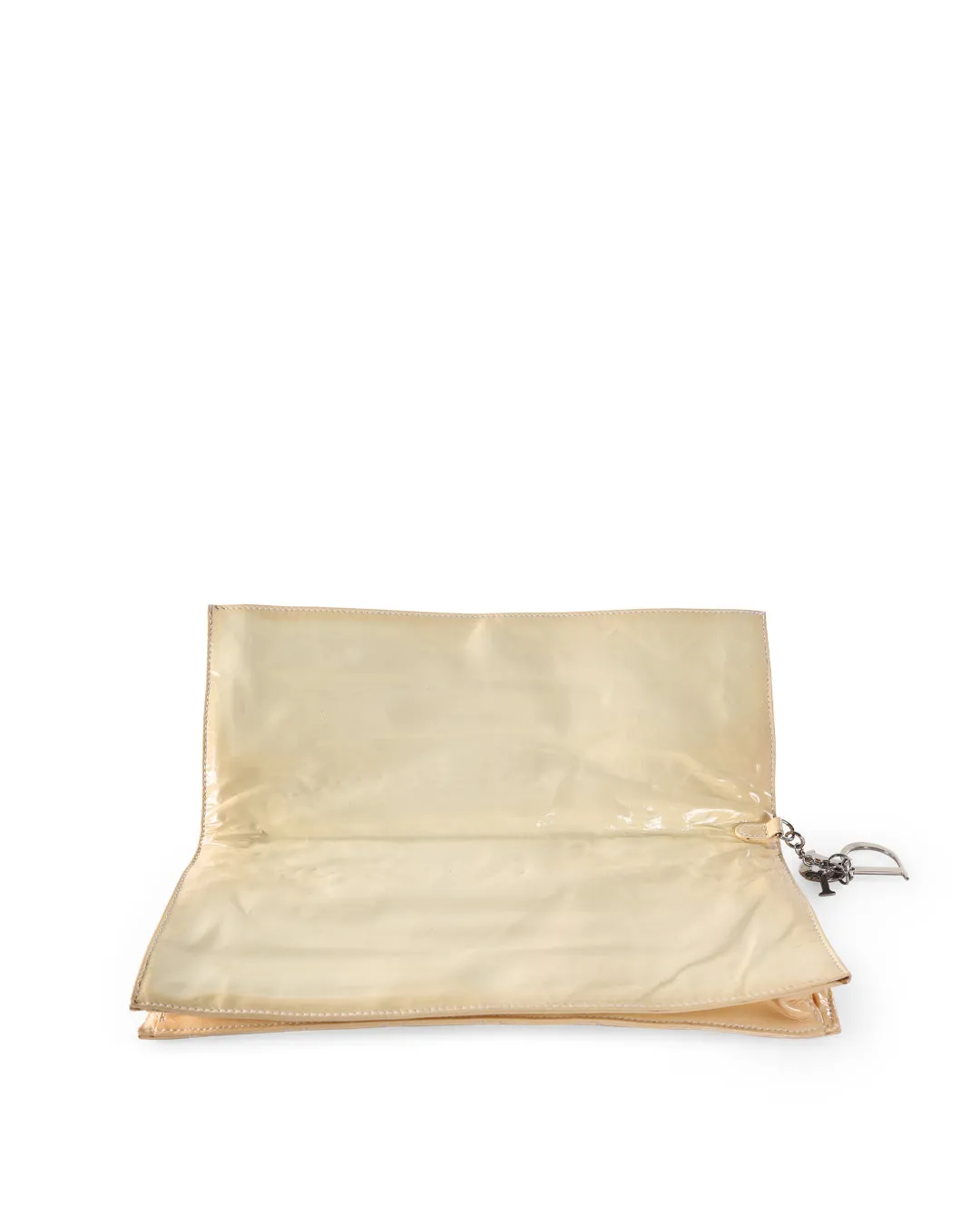 CHRISTIAN DIOR Off White Cannage Patent Leather Foldover Clutch