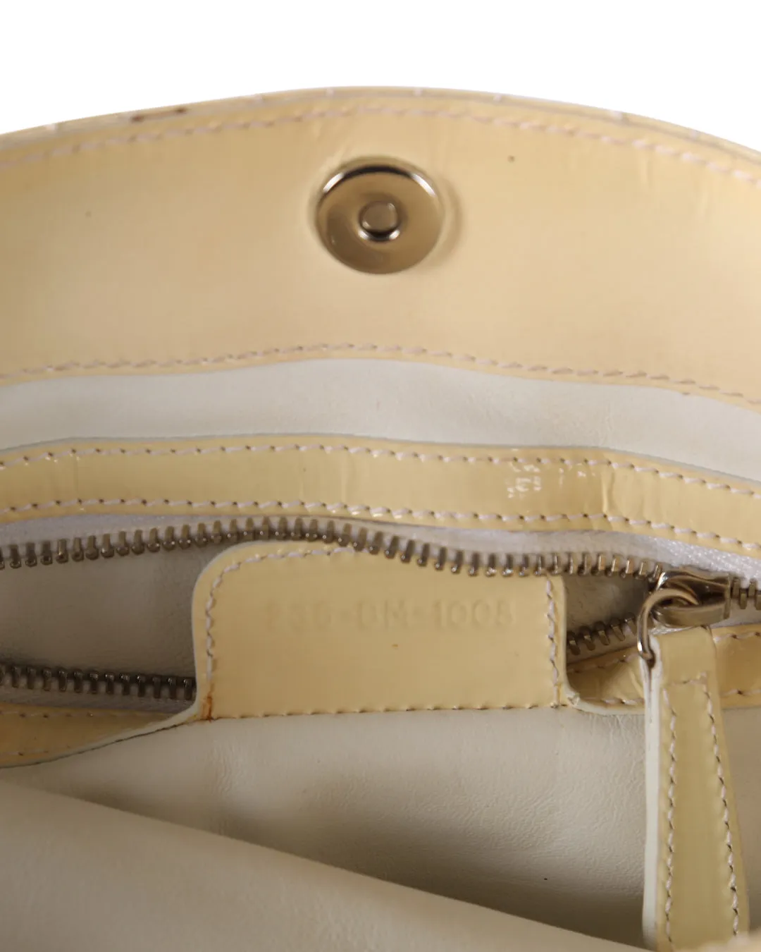 CHRISTIAN DIOR Off White Cannage Patent Leather Foldover Clutch