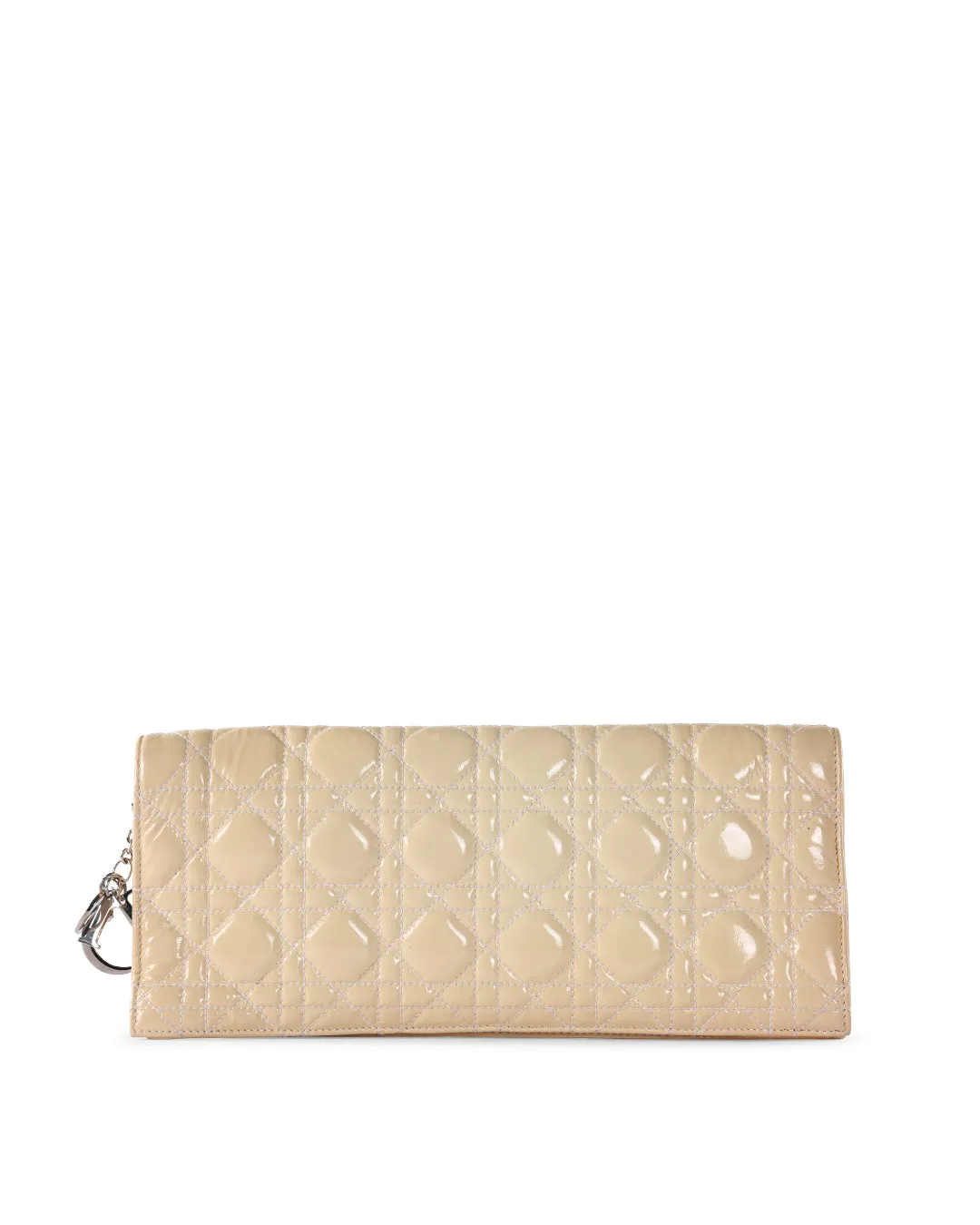 CHRISTIAN DIOR Off White Cannage Patent Leather Foldover Clutch