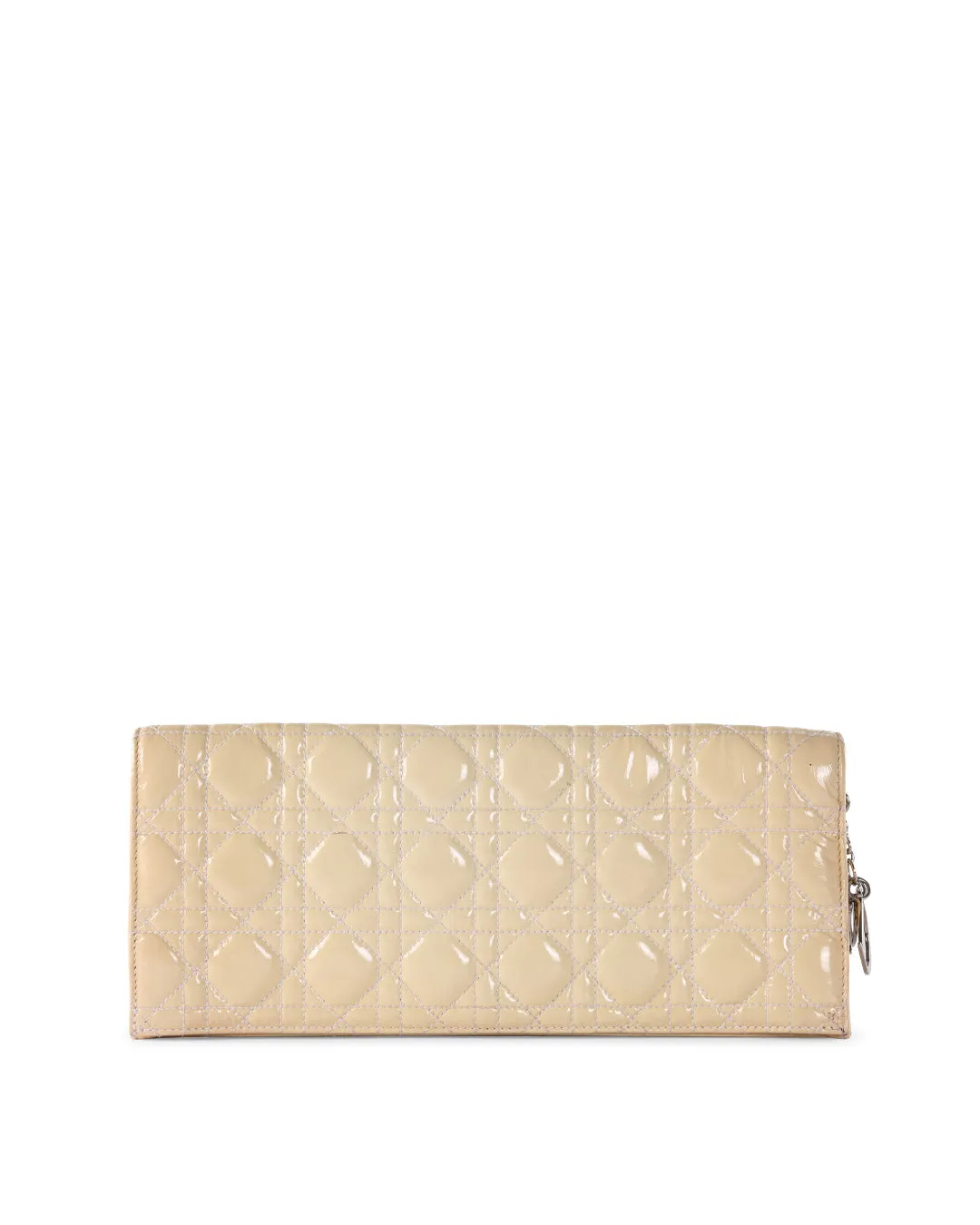 CHRISTIAN DIOR Off White Cannage Patent Leather Foldover Clutch