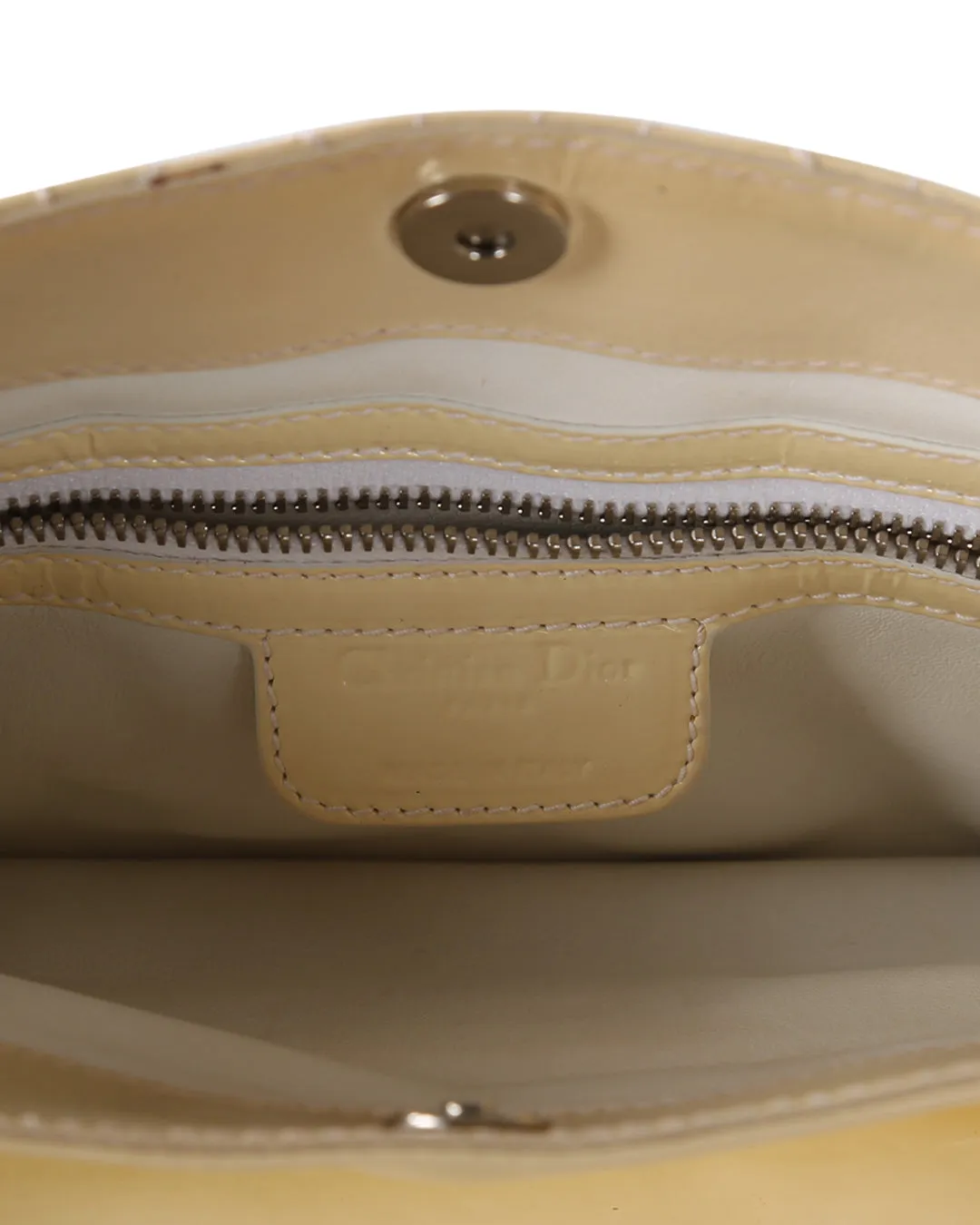 CHRISTIAN DIOR Off White Cannage Patent Leather Foldover Clutch