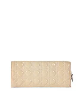 CHRISTIAN DIOR Off White Cannage Patent Leather Foldover Clutch