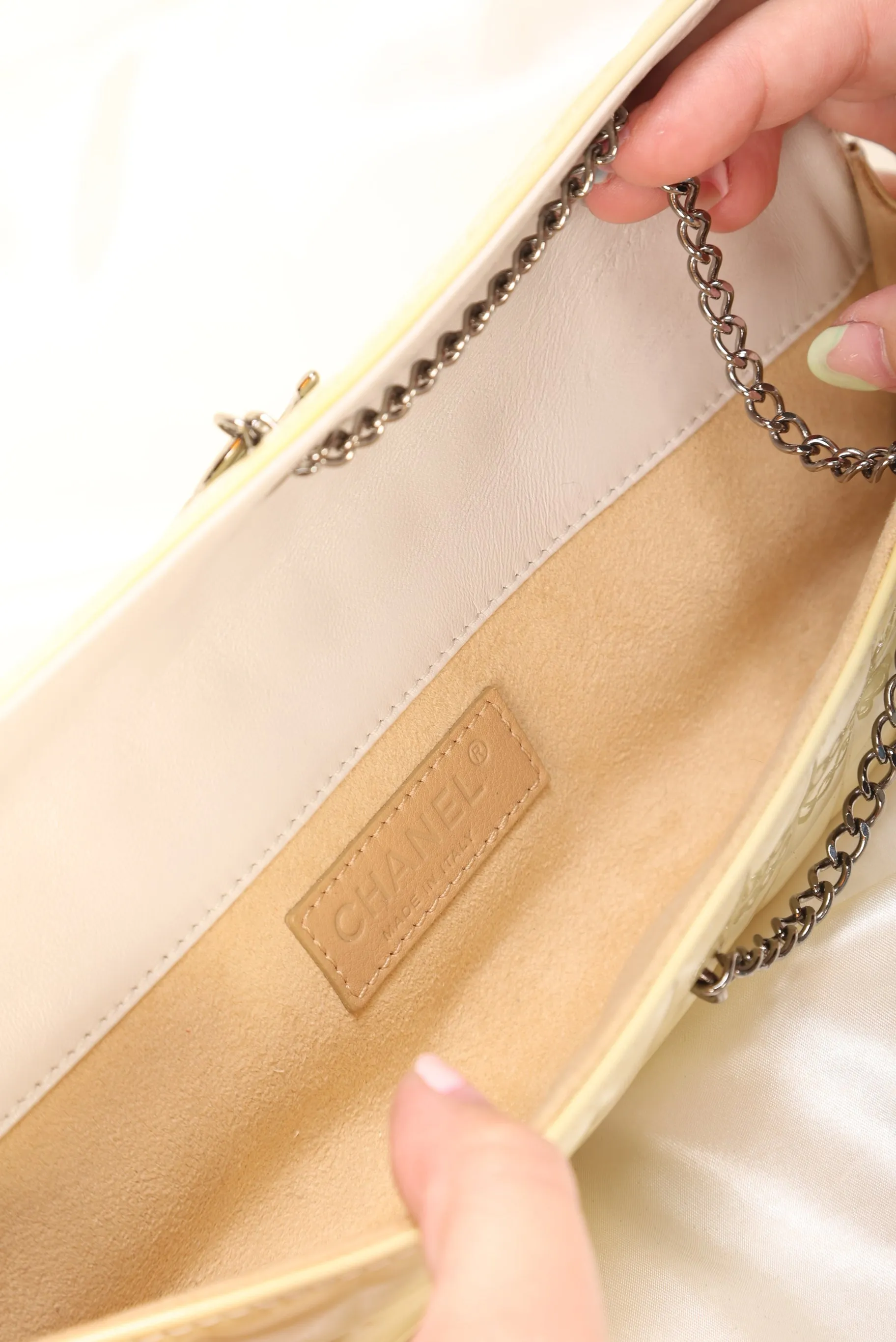CL Patent Yellow Chocolate Bar Clutch