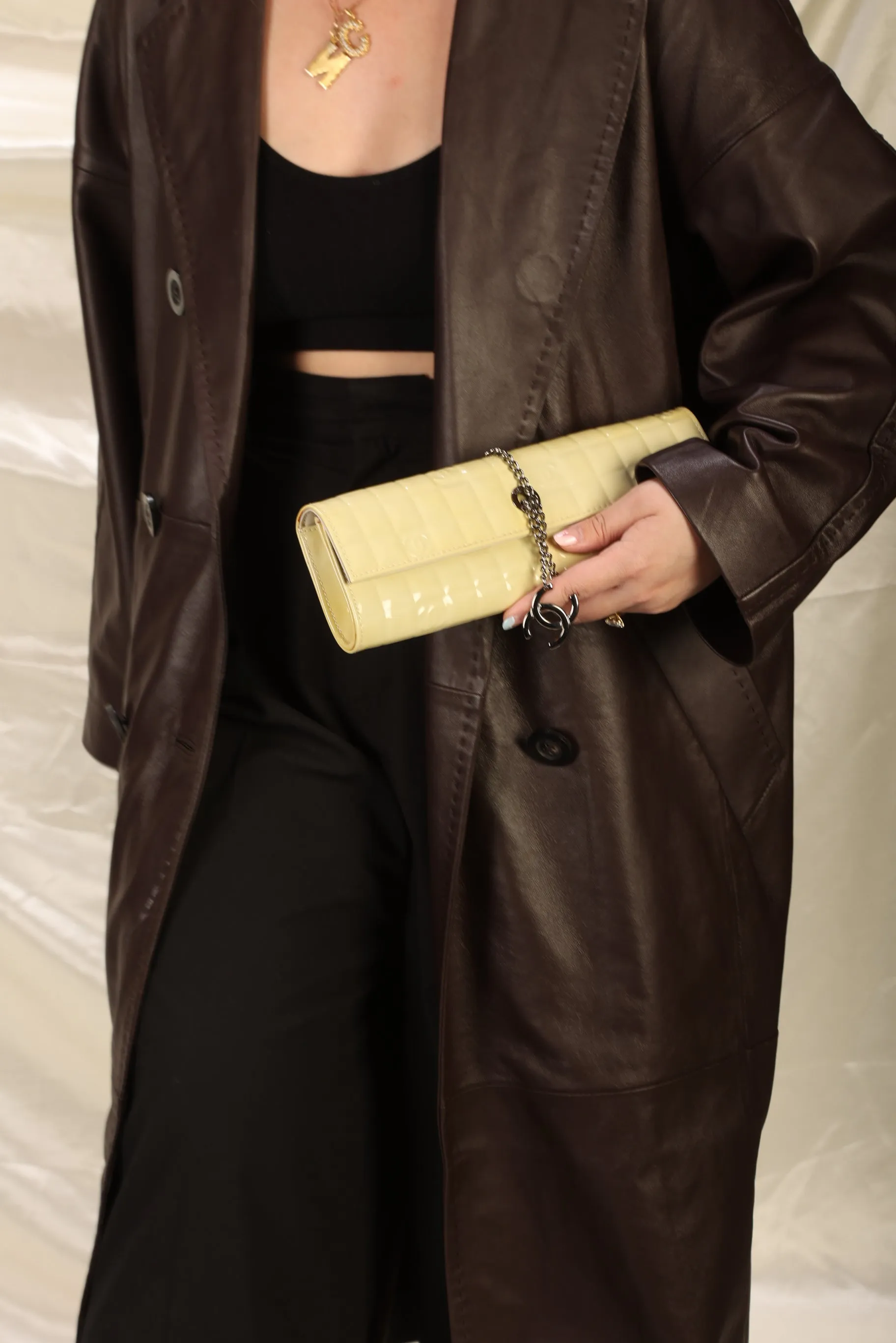 CL Patent Yellow Chocolate Bar Clutch