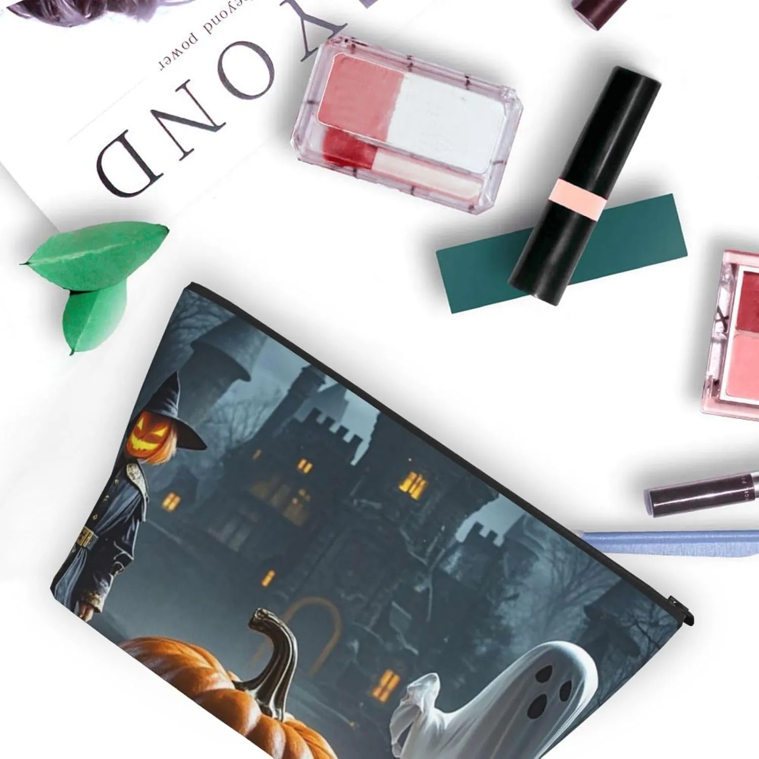 Cosmetic Bag Portable Makeup Bag Ghost Jack-O'-Lantern Funny Puppet Toiletry Bag Large Capacity Zipper Pouch Waterproof Toiletry Pouch Makeup Organizer Case for Women Men