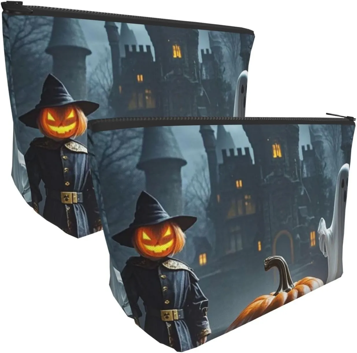 Cosmetic Bag Portable Makeup Bag Ghost Jack-O'-Lantern Funny Puppet Toiletry Bag Large Capacity Zipper Pouch Waterproof Toiletry Pouch Makeup Organizer Case for Women Men