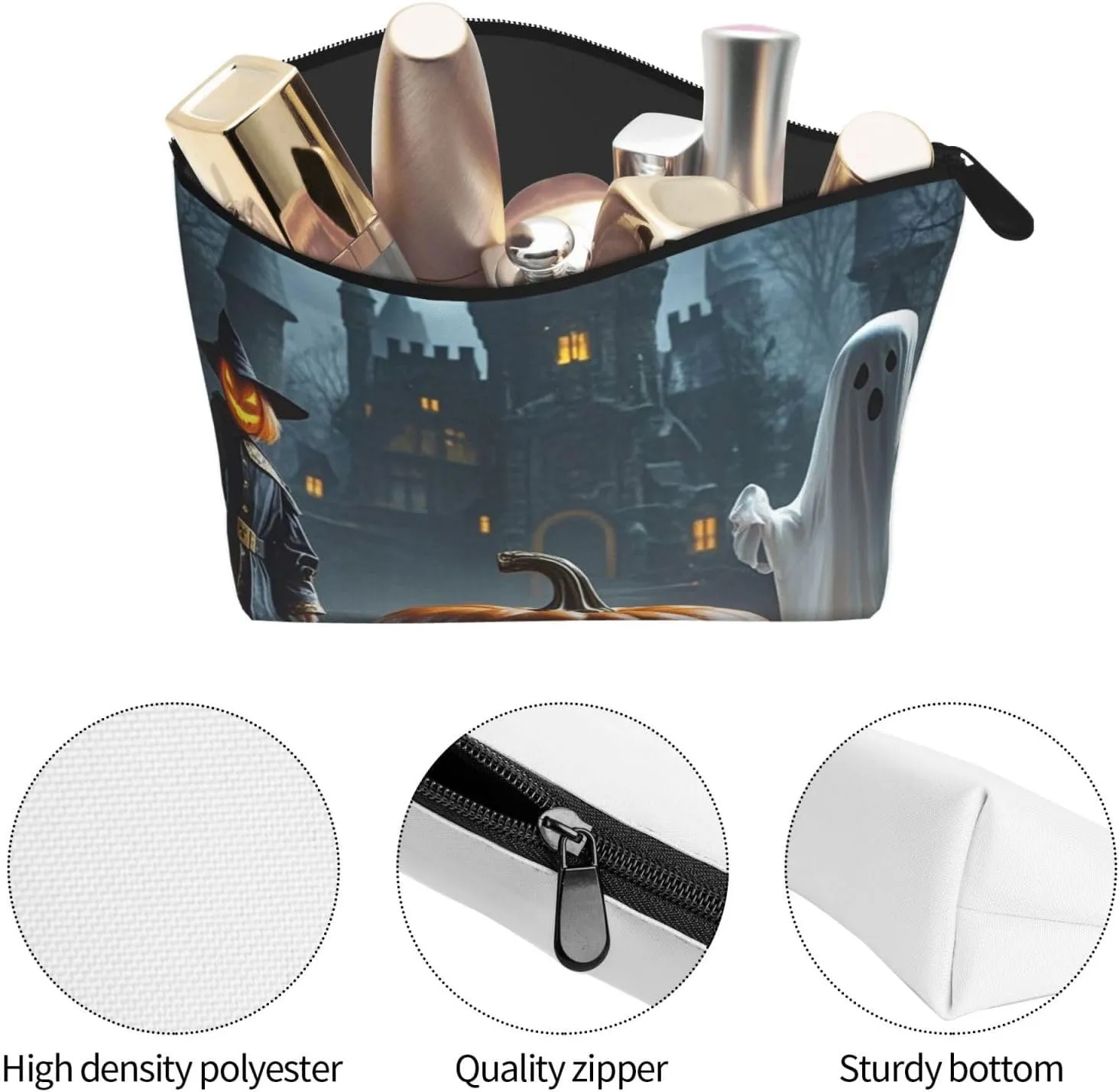 Cosmetic Bag Portable Makeup Bag Ghost Jack-O'-Lantern Funny Puppet Toiletry Bag Large Capacity Zipper Pouch Waterproof Toiletry Pouch Makeup Organizer Case for Women Men