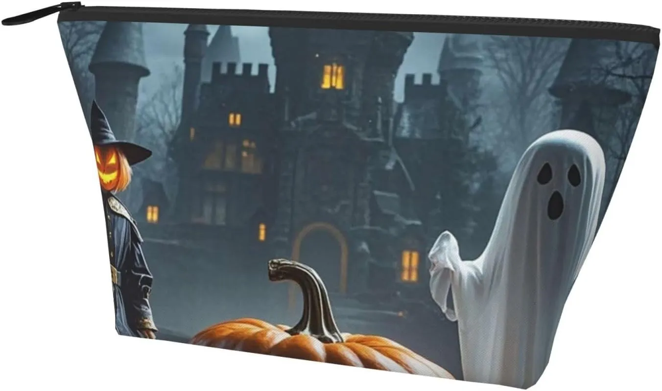 Cosmetic Bag Portable Makeup Bag Ghost Jack-O'-Lantern Funny Puppet Toiletry Bag Large Capacity Zipper Pouch Waterproof Toiletry Pouch Makeup Organizer Case for Women Men