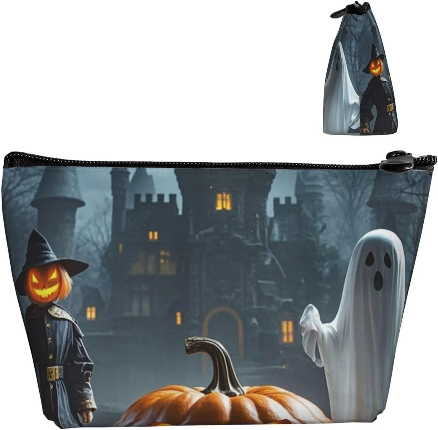 Cosmetic Bag Portable Makeup Bag Ghost Jack-O'-Lantern Funny Puppet Toiletry Bag Large Capacity Zipper Pouch Waterproof Toiletry Pouch Makeup Organizer Case for Women Men
