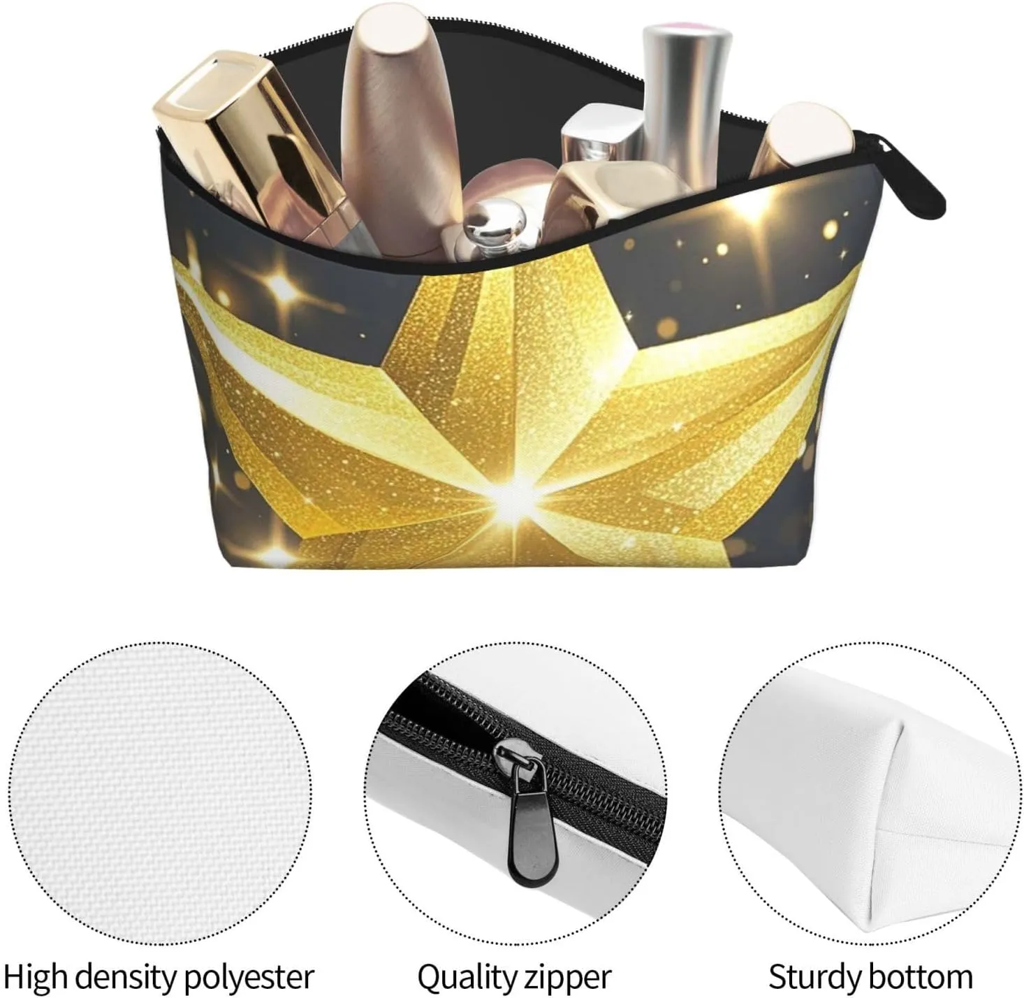 Cosmetic Bag Portable Makeup Bag gold star Toiletry Bag Large Capacity Zipper Pouch Waterproof Toiletry Pouch Makeup Organizer Case for Women Men