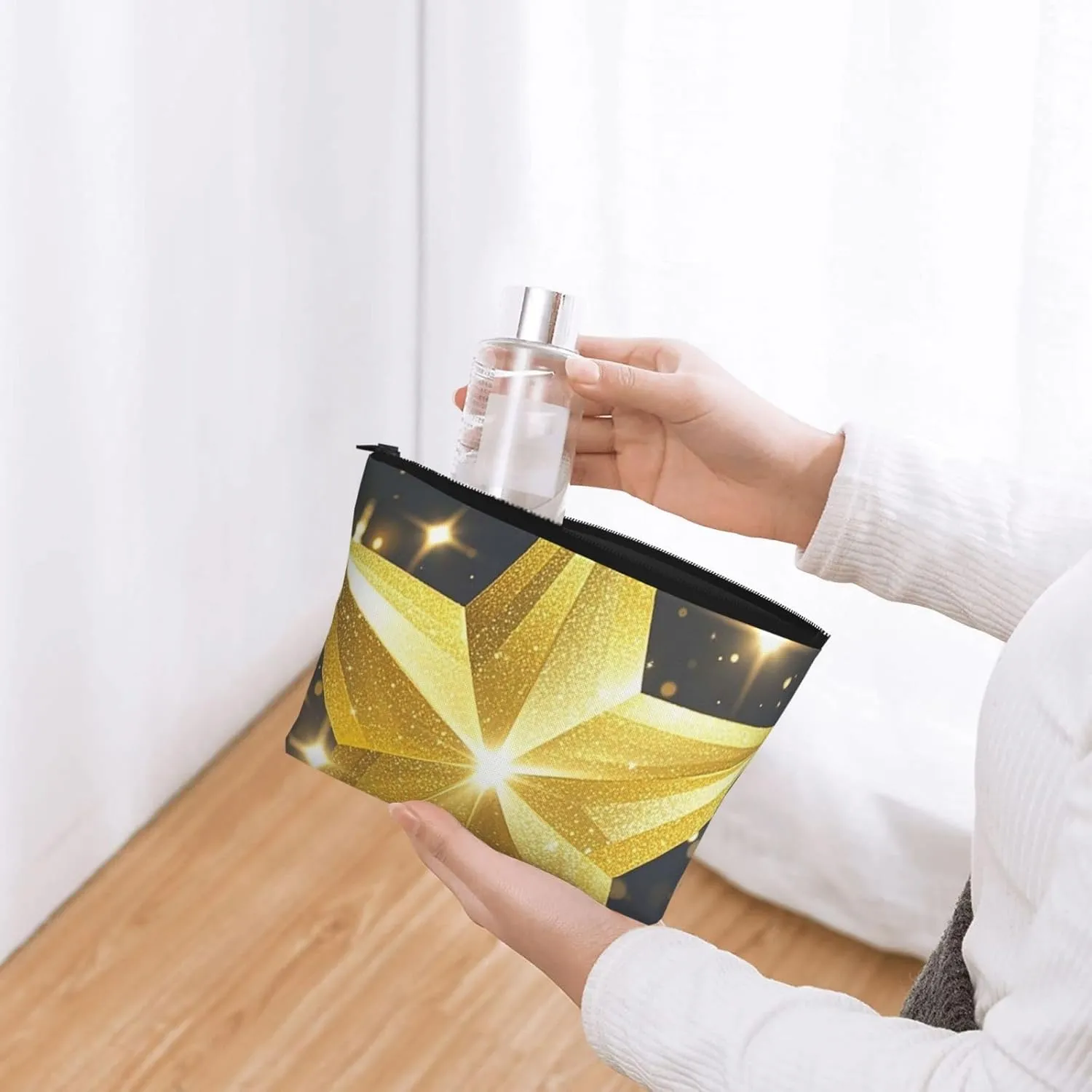 Cosmetic Bag Portable Makeup Bag gold star Toiletry Bag Large Capacity Zipper Pouch Waterproof Toiletry Pouch Makeup Organizer Case for Women Men