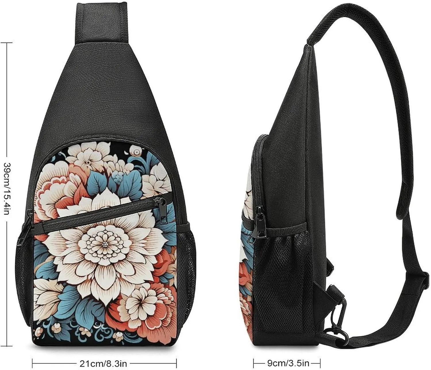 Crossbody Bag for Women Men Sling Bag Floral Swan Chest Bag Crossbody Adjustable Shoulder Bag
