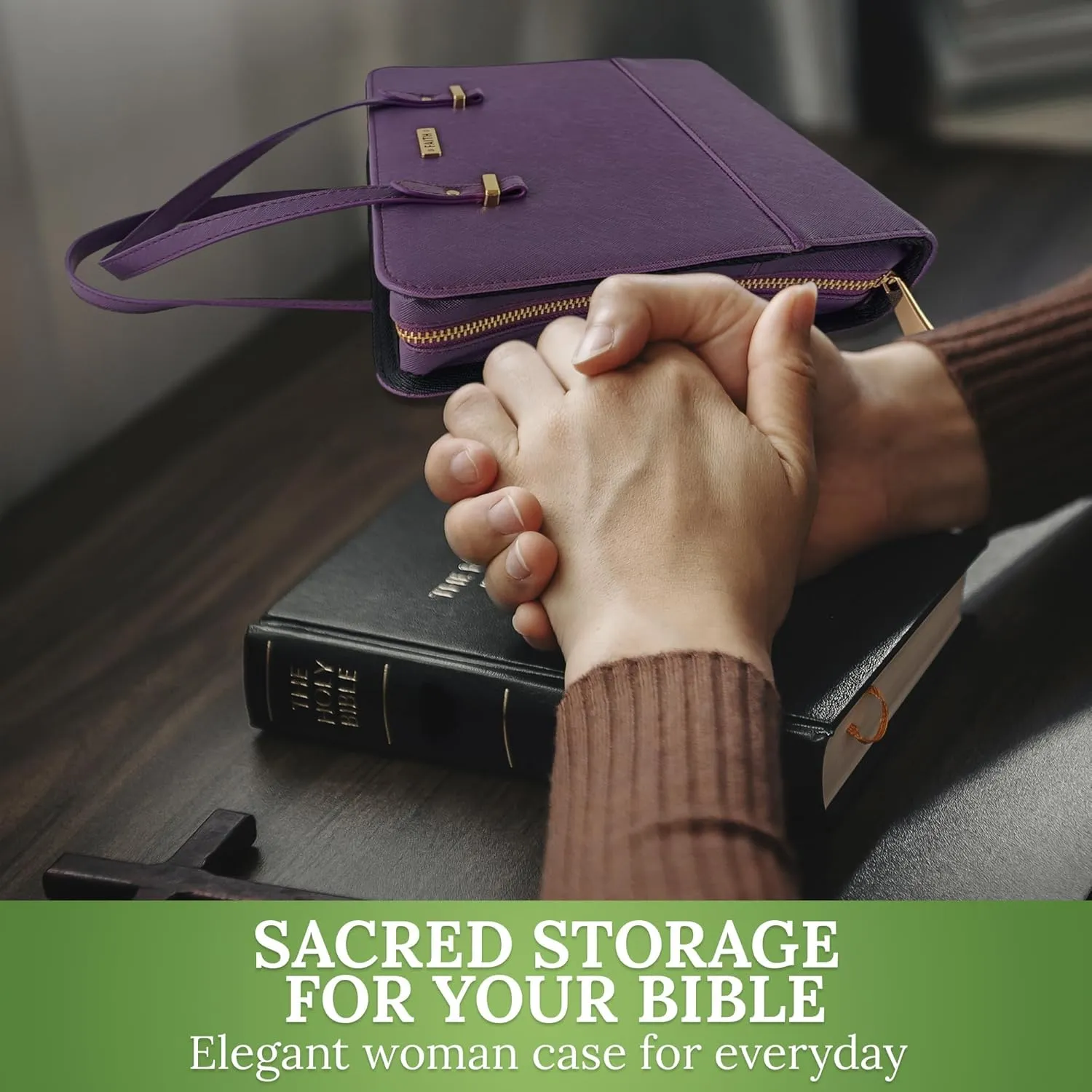 DEHITE Bible Bags for Women - Leather Bible Carrying Case - Pen Slots - Zippered Pocket - Premium PU Leather