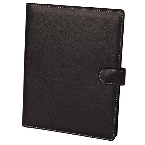 eFolio(TM) Genuine Pebble Grain Leather Business or Student Portfolio Padfolio with Replaceable Notepad, Document Holder, Card Holder, Pen Holder and Snap Closure, Black