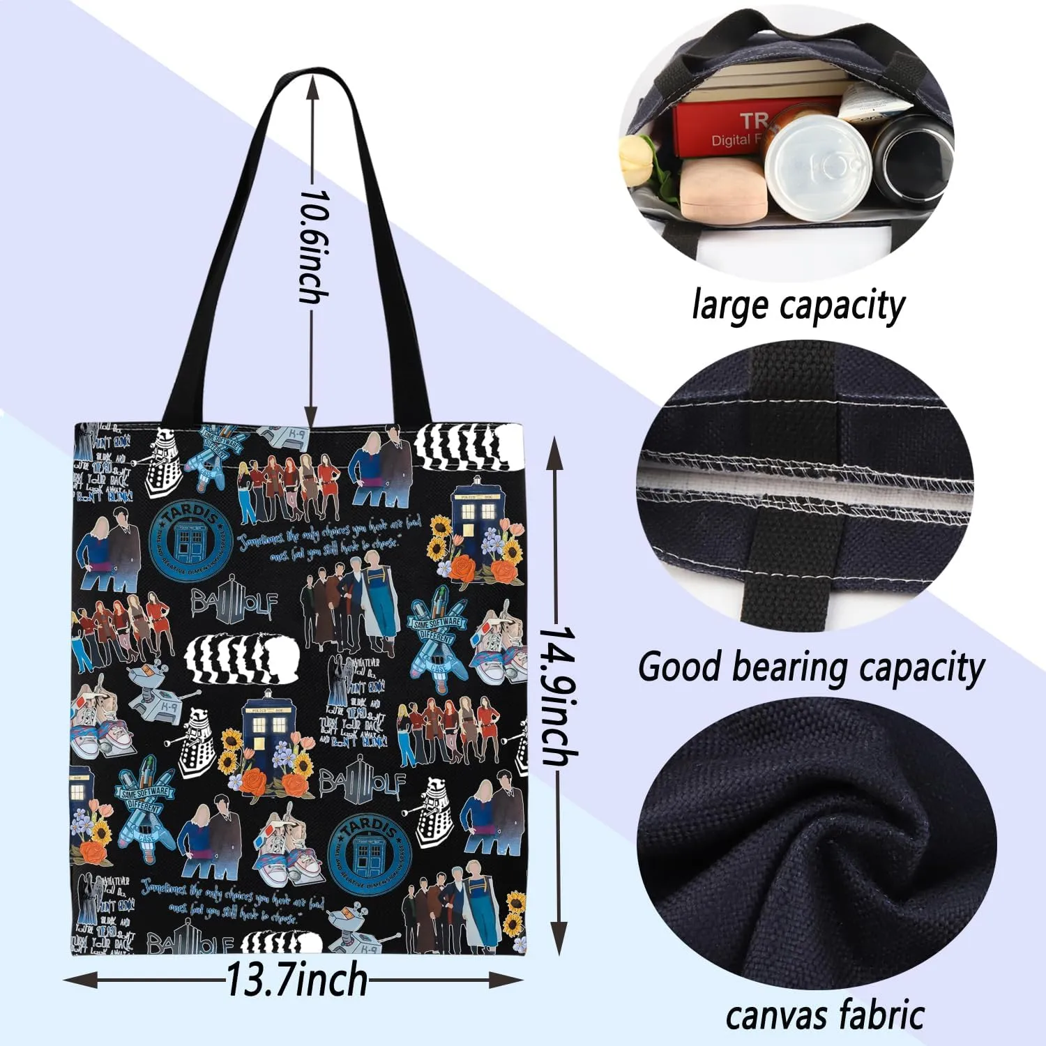 ENSIANTH Dr Movie Inspired Blue Police Box Tote Bag - The 11th Doctor & David Tennant Fan Gift