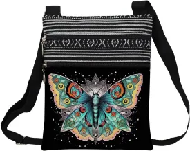 Fancy Butterfly Messenger Bag Small Ethnic Pattern Adjustable Strap Crossbody Zipper Bag Fancy Butterfly Phone Bag Wallet Cute Shoulder Handbag for Butterfly Lovers Women