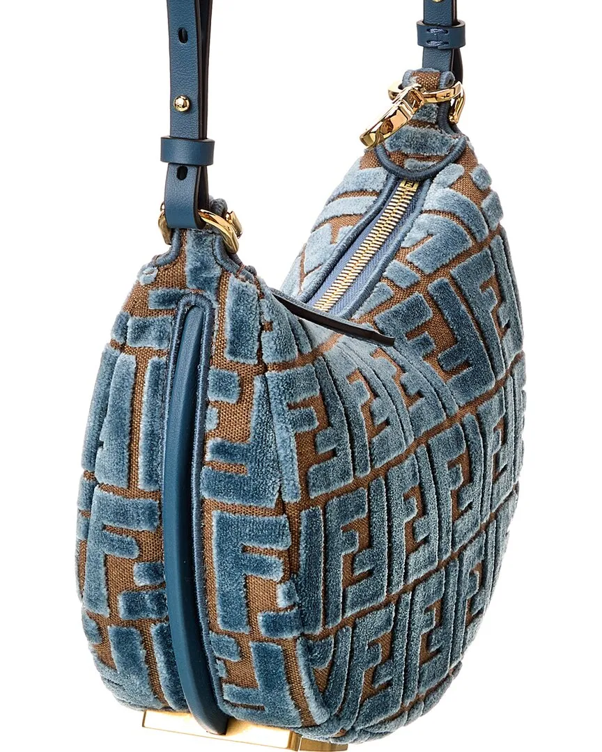 FENDI Fendigraphy Mini FF Jacquard Velvet & Leather Hobo Bag