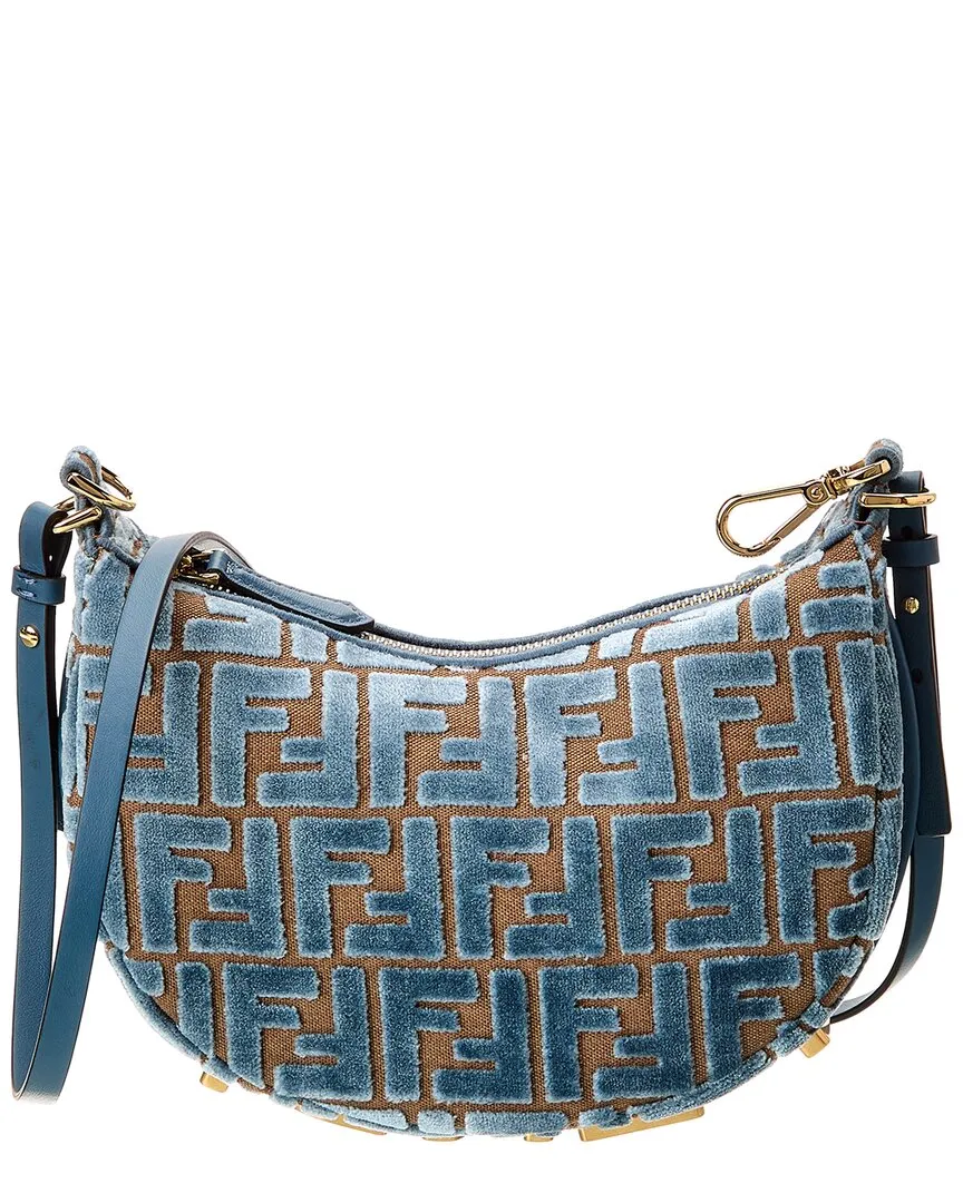 FENDI Fendigraphy Mini FF Jacquard Velvet & Leather Hobo Bag
