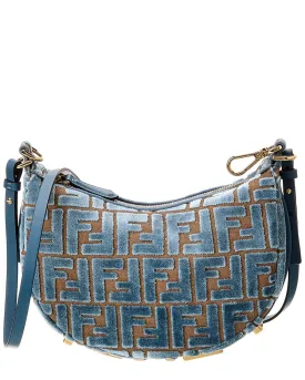 FENDI Fendigraphy Mini FF Jacquard Velvet & Leather Hobo Bag