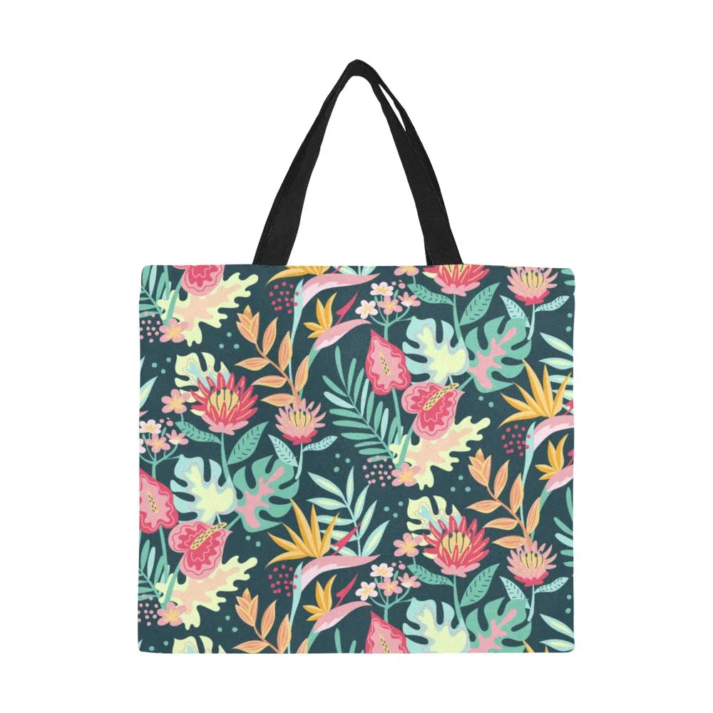 Fine Floral Print Large Canvas Tote Bag