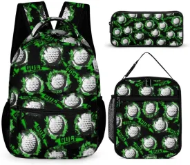 Golf Backpack with Lunch Box & Pencil Case for Kids Girls Boys School, 16 Inch Cool Golf Bookbag, School Backpack for Students Children, sustainable, Lightweight, Large Capacity