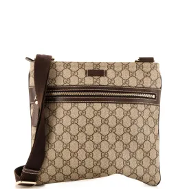 GUCCI Front Zip Flat Messenger Bag GG Coated Canvas Medium