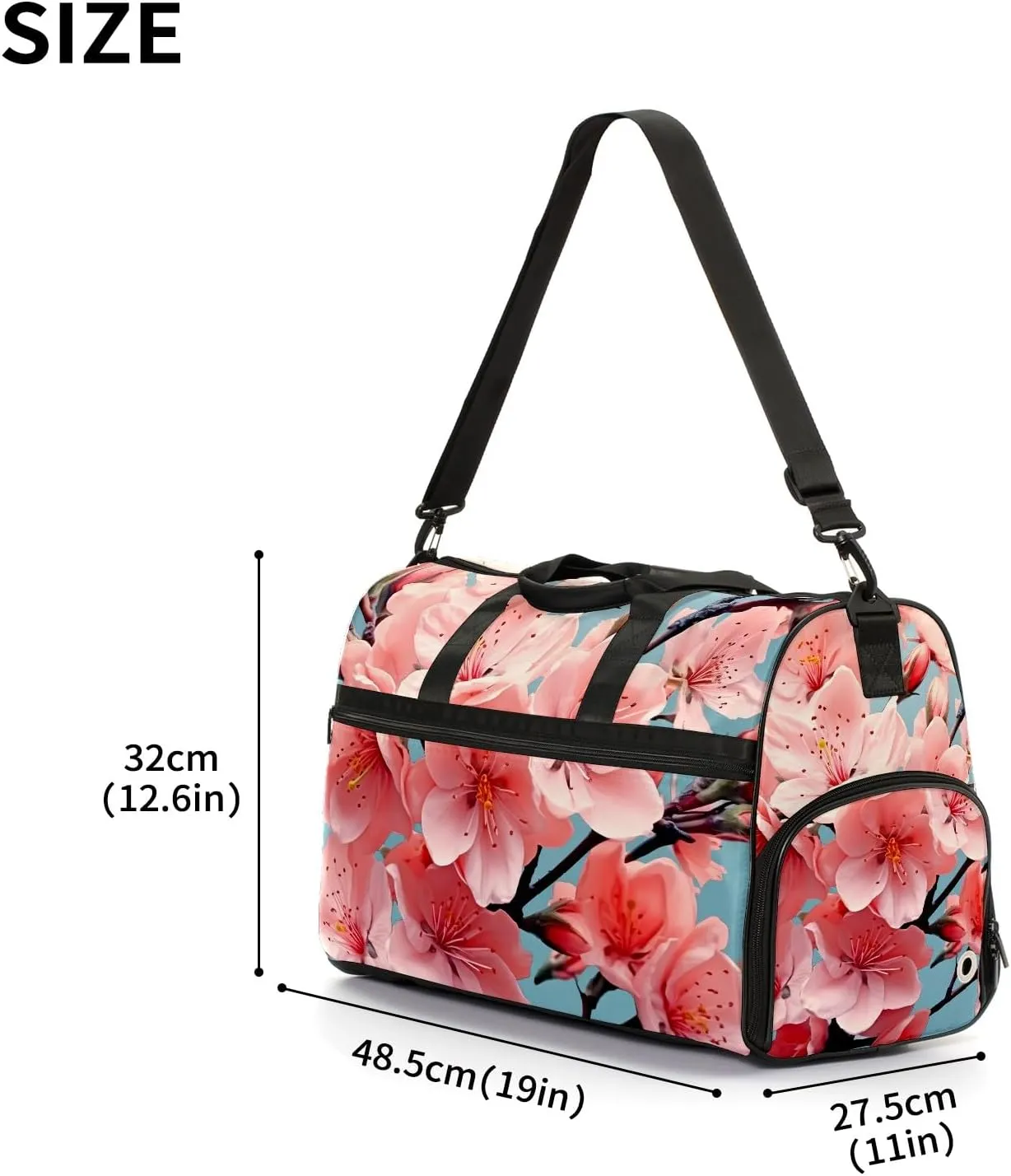 Gym Bag for Women Men, Yoga Bag with Shoe Pocket, Travel Duffel Tote Bag for Plane, Workout, Swimming, Weekend Overnight Bag Carry on Bag Hospital Holdalls, Cute Peach Blossom - 16