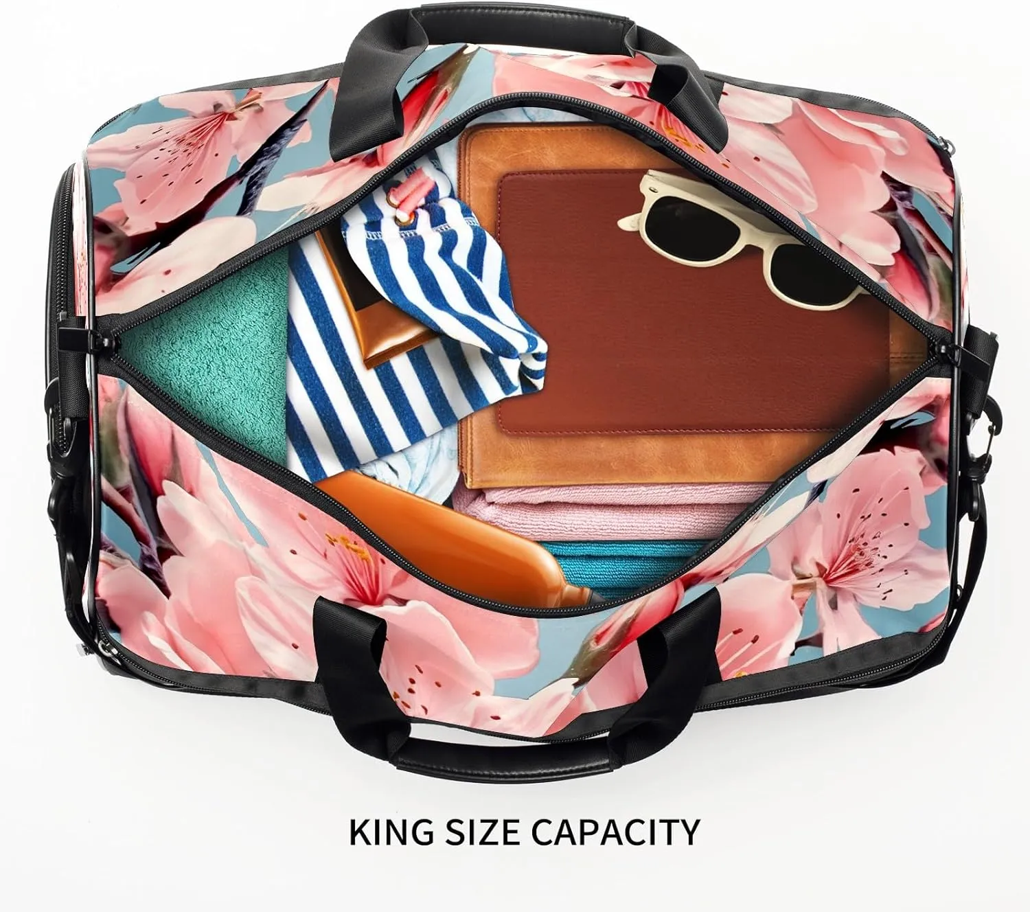 Gym Bag for Women Men, Yoga Bag with Shoe Pocket, Travel Duffel Tote Bag for Plane, Workout, Swimming, Weekend Overnight Bag Carry on Bag Hospital Holdalls, Cute Peach Blossom - 16