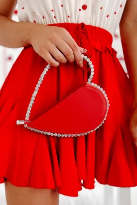 Heart On Your Sleeve Rhinestone Heart Clutch (Red)