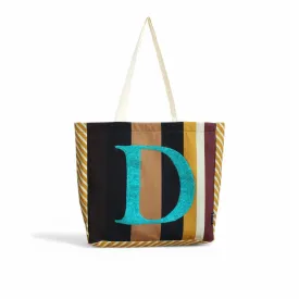 House of Omaya ( D )Alphabet Printed Customizable Embroidery Name Initial Canvas Tote bag 34x36 cm. Personalized tote bag Name Initial tote bag