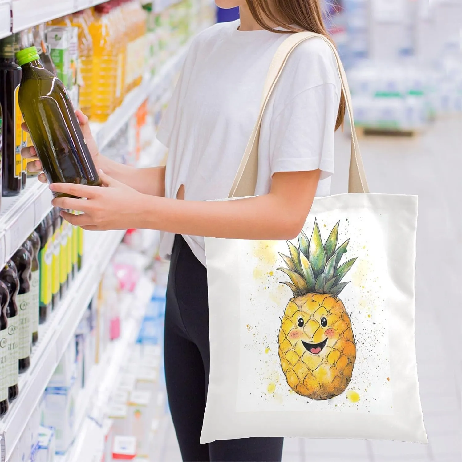 JSTEL Canvas Tote Bag for Women with Pocket,Canvas Tote Purse Shopping Bag