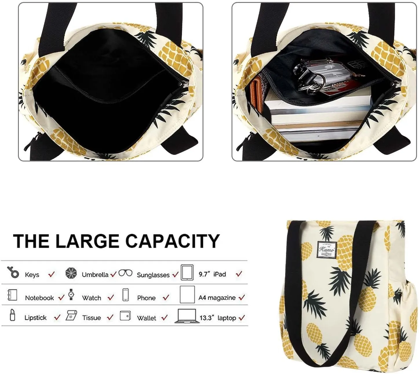 KAMO Floral Tote Bag - Waterproof Lightweight Handbags Travel Shoulder Bag for Hiking Yoga Gym Swimming Travel Beach