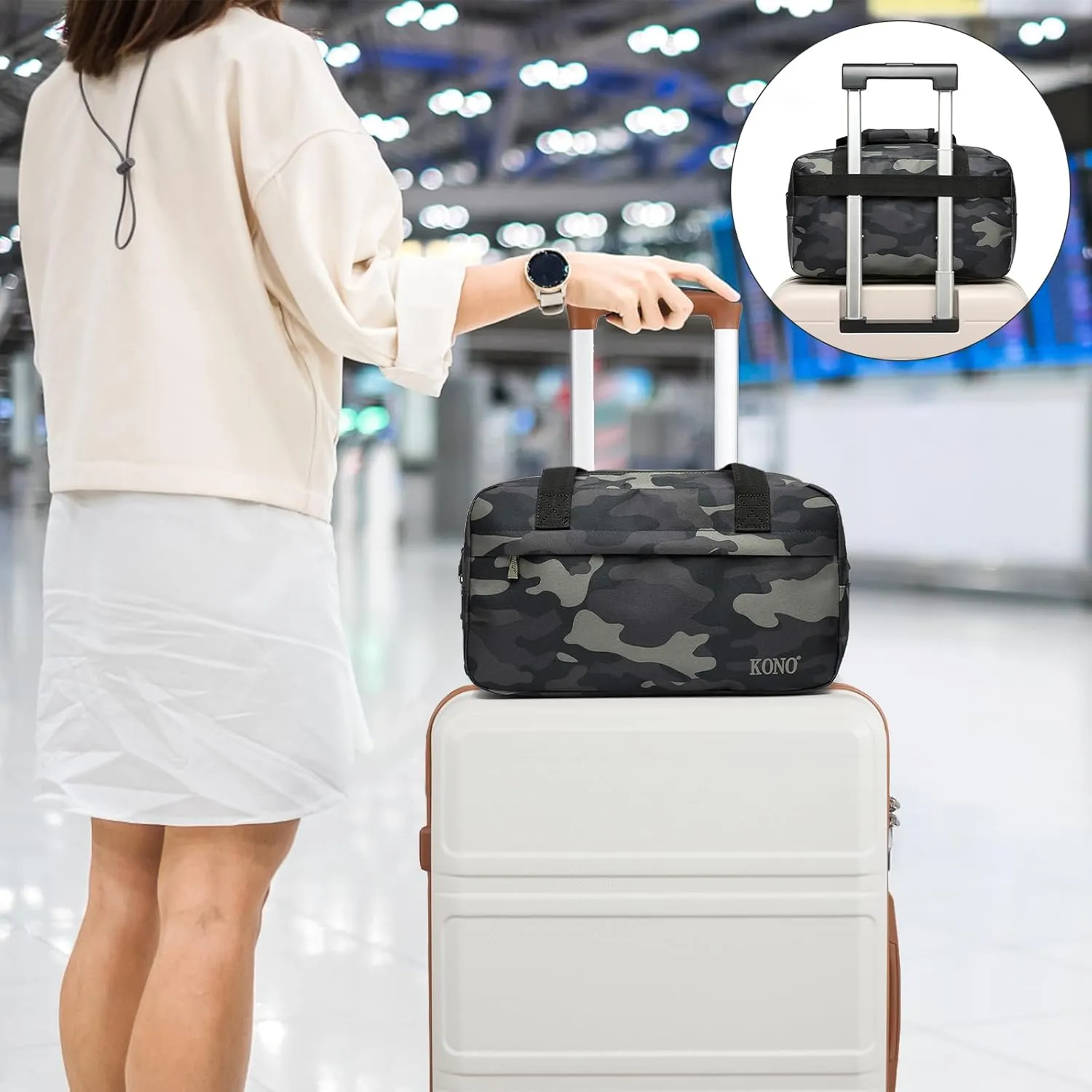 Kono Travel Duffel - 14L Under Seat Carry-On Sports Tote Gym Weekender Overnight Bag - 13.78"x7.87"x7.87" Camo