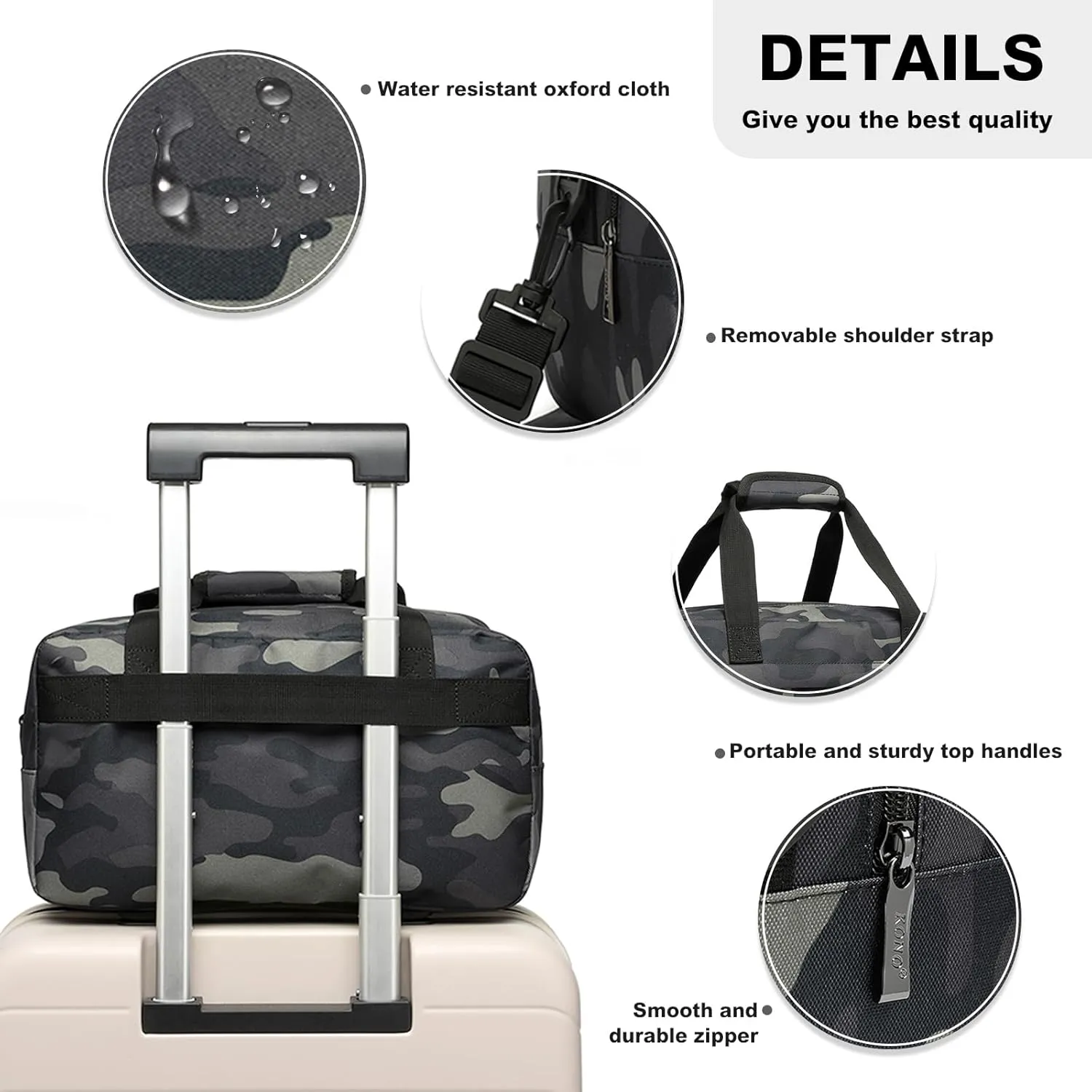 Kono Travel Duffel - 14L Under Seat Carry-On Sports Tote Gym Weekender Overnight Bag - 13.78"x7.87"x7.87" Camo