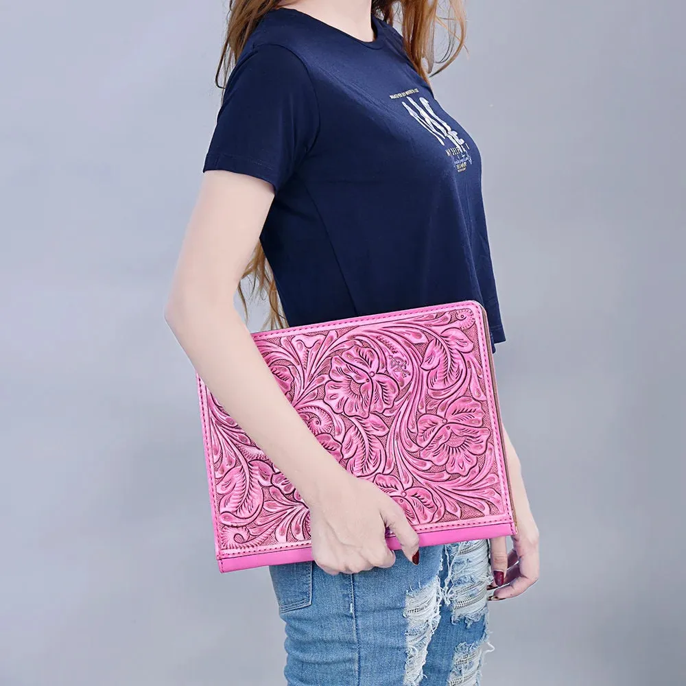 Lancaster Pink Hand Tooled Leather Portfolio