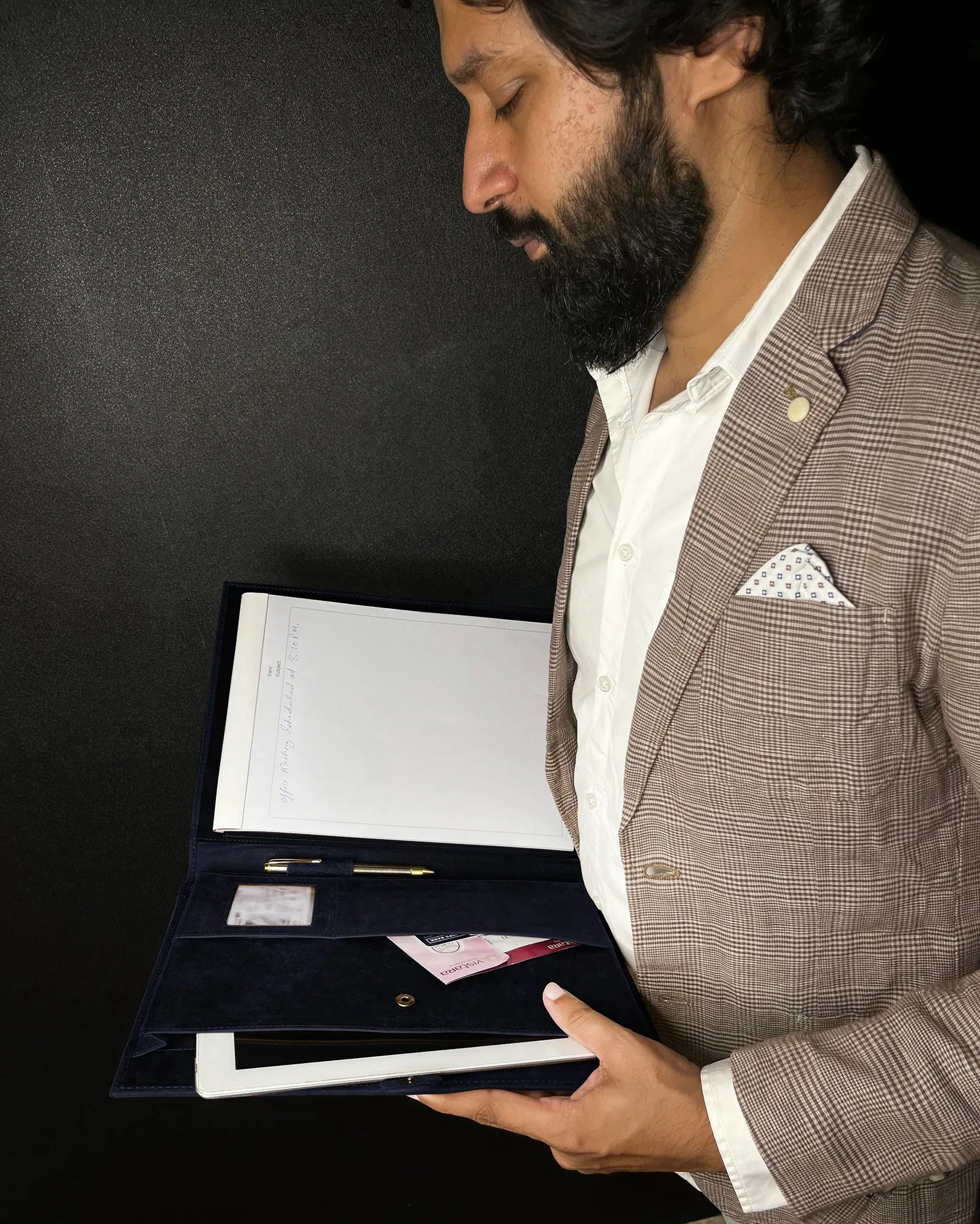 Leather Padfolio Handmade Document Organizer (Royal Blue)