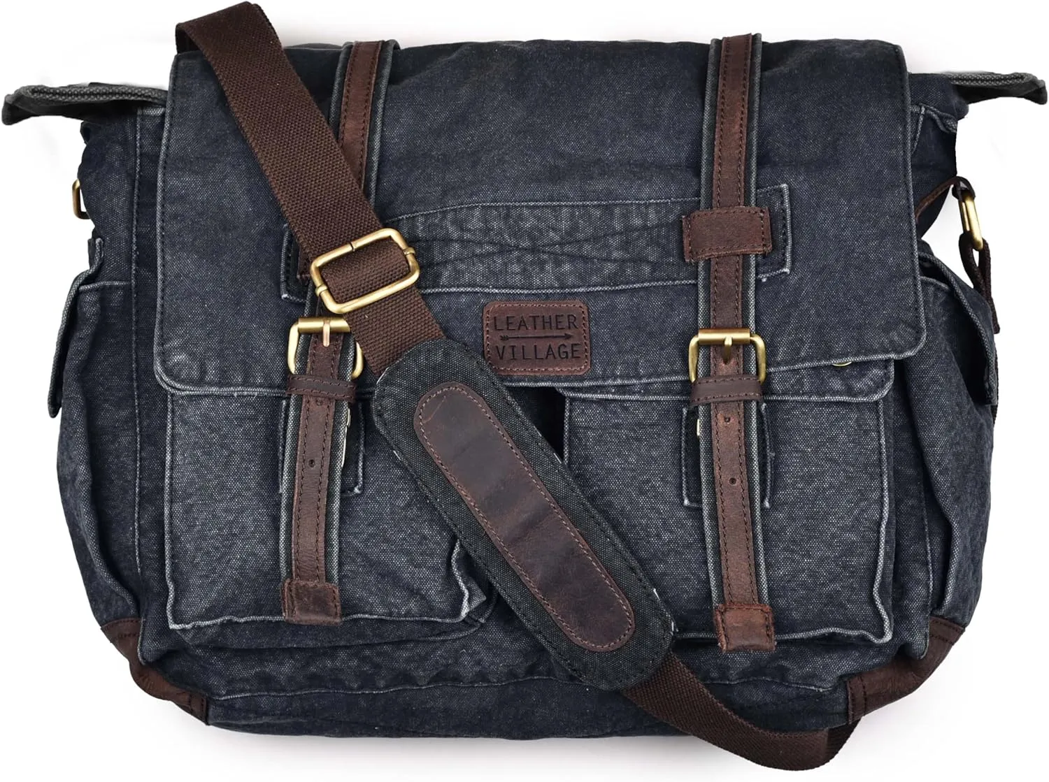 LEATHER VILLAGE Canvas Satchel Bag- 16 Inch Laptop Messenger Bag Handmade Briefcase Shoulder Bag for Men & Women